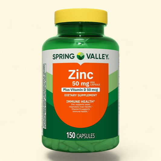Spring Valley Zinc with Vitamin D Dietary Supplement Capsules, 50 mg, 150 Count