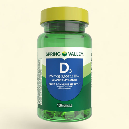 Spring Valley Vitamin D3 Supplement Softgels, 25 mcg (1000 IU), 100 Count