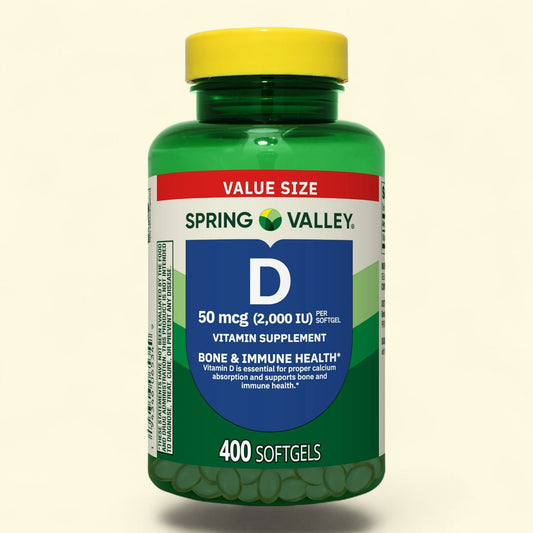 Spring Valley Vitamin D3 Supplement Softgels, 50 mcg (2,000 IU), 400 Count
