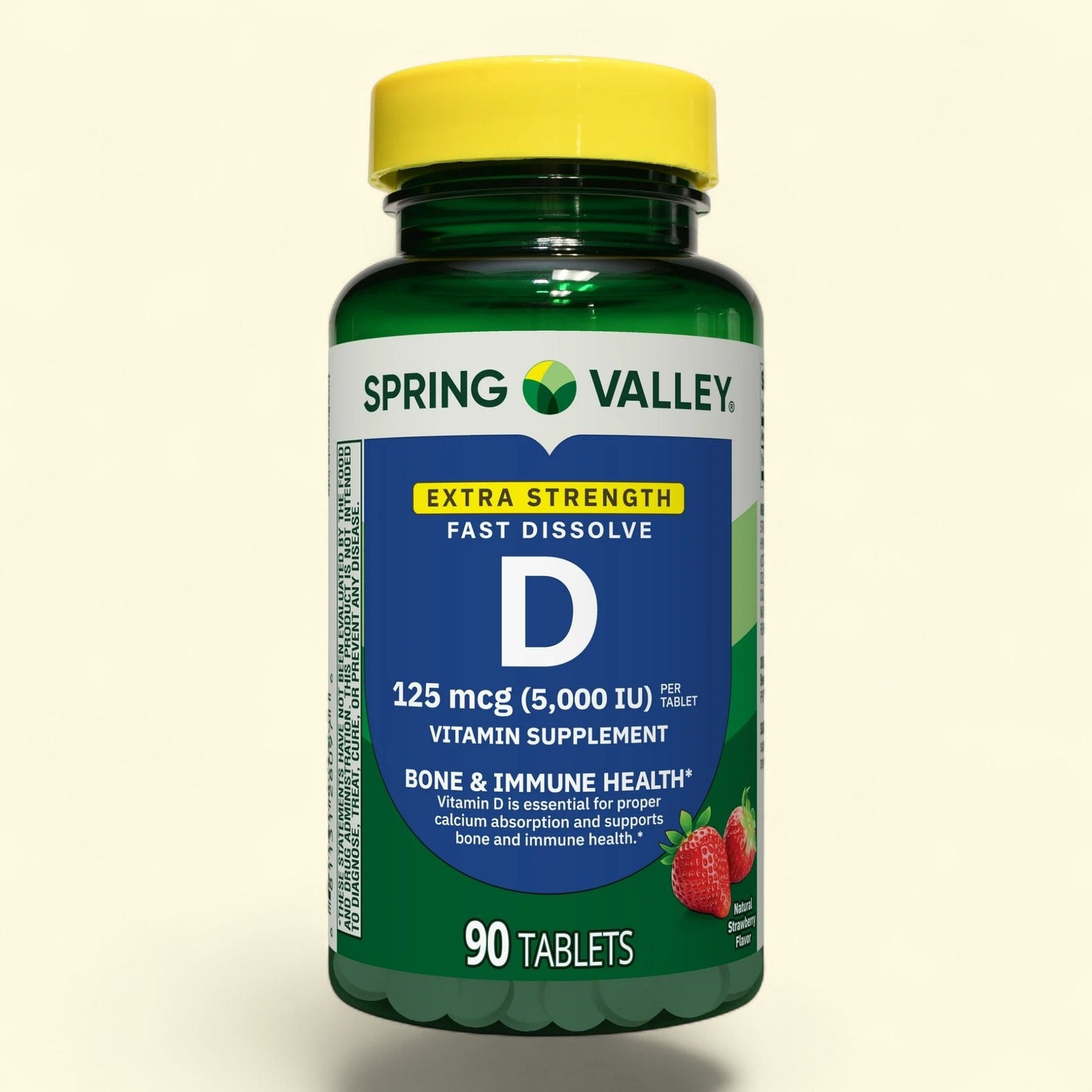 Spring Valley Vitamin D3 Fast Dissolve Tablets, 125 mcg (5,000 IU), Strawberry Flavor, 90 Count