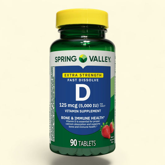 Spring Valley Vitamin D3 Fast Dissolve Tablets, 125 mcg (5,000 IU), Strawberry Flavor, 90 Count