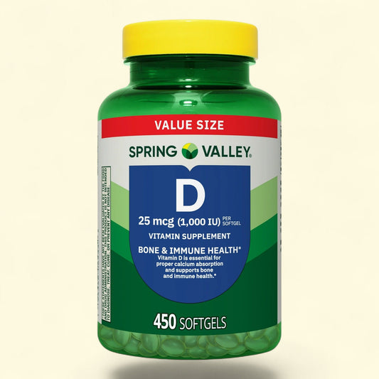 Spring Valley Vitamin D3 Supplement Softgels, 25 mcg (1000 IU), 450 Count.