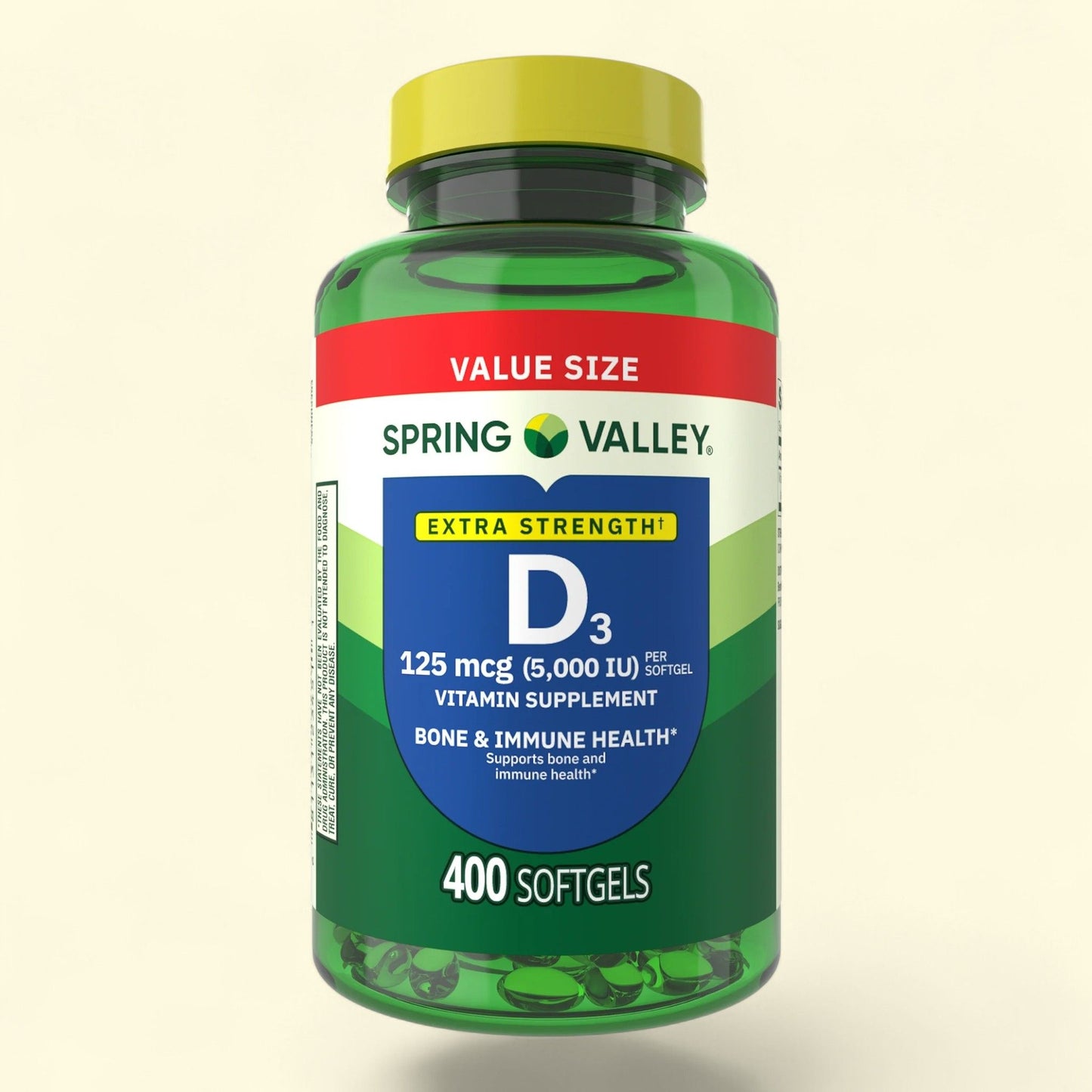 Spring Valley Vitamin D3 Supplement Softgels, 125 mcg (5000 IU), 400 Count