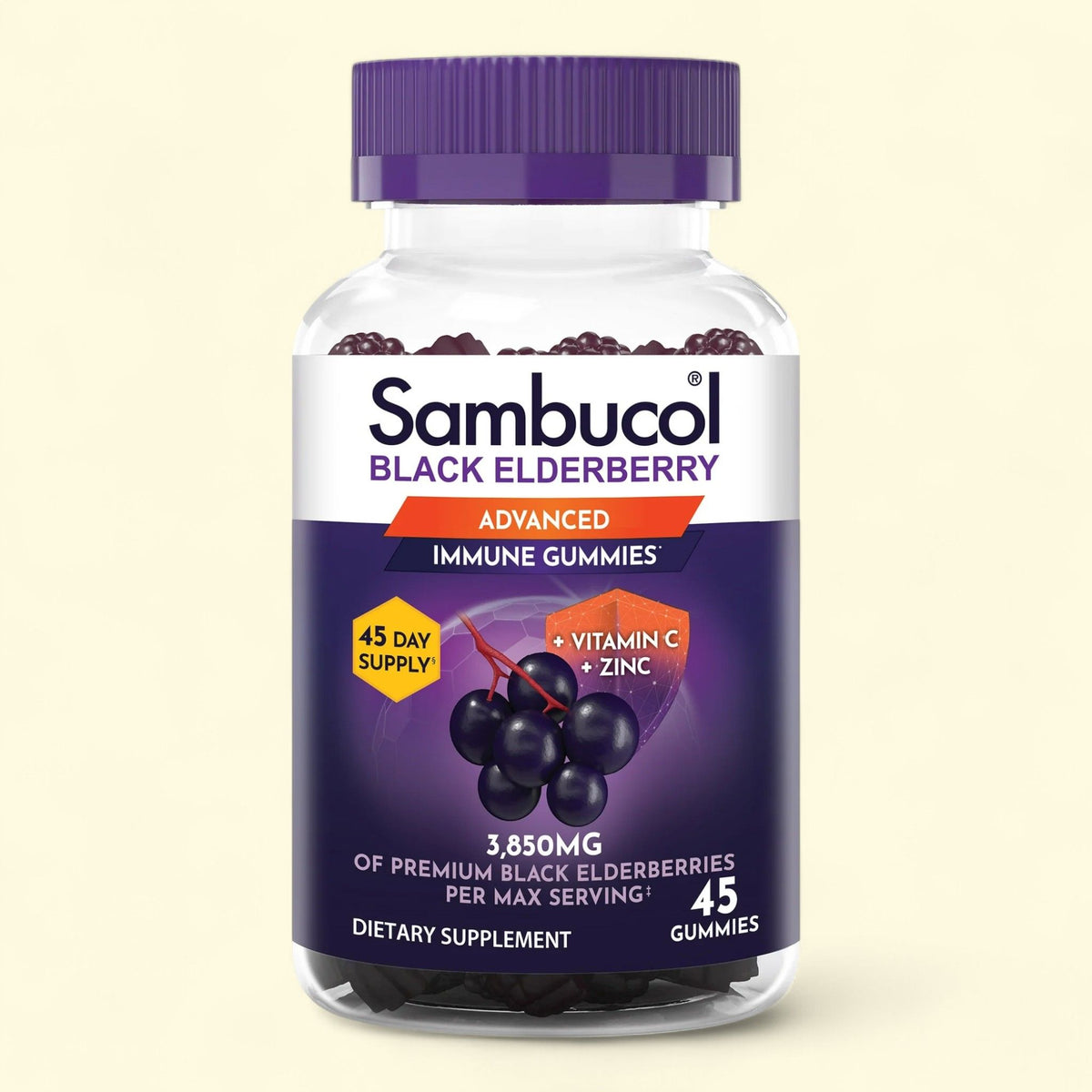 Sambucol Black Elderberry Gummies, 45 Count — authentic US product shipped worldwide by Treatspree
