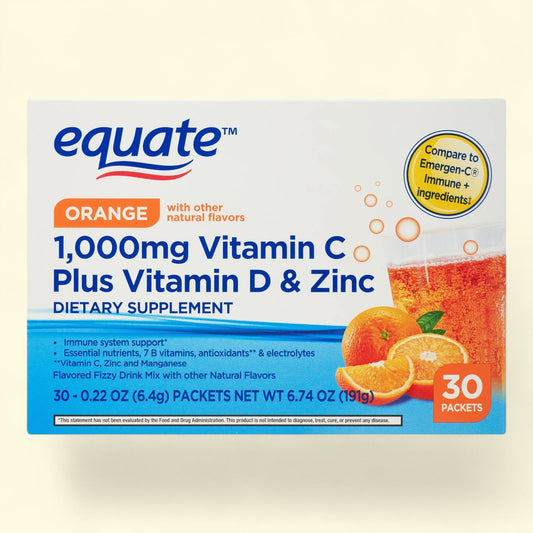 Equate Vitamin C Plus Vitamin D & Zinc Dietary Supplement Powder Packets, 1000 mg, 30 Count