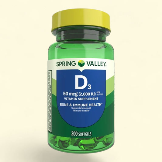 Spring Valley Vitamin D3 Supplement Softgels, 50 mcg (2,000 IU), 200 Count