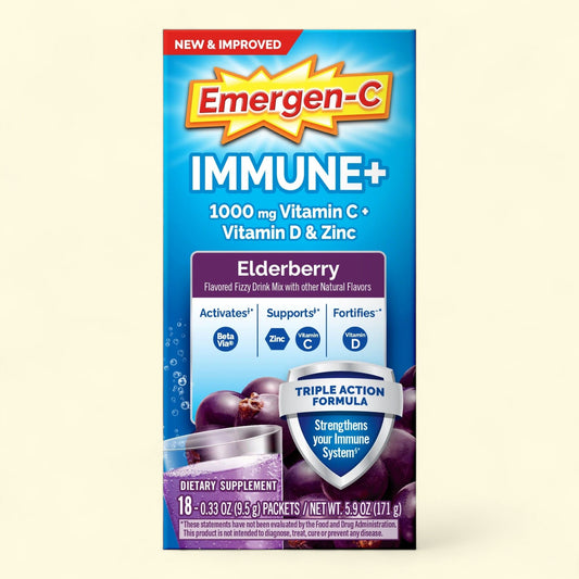 Emergen-C Immune+ Vitamin C Powder Supplement, Elderberry, 18 Ct