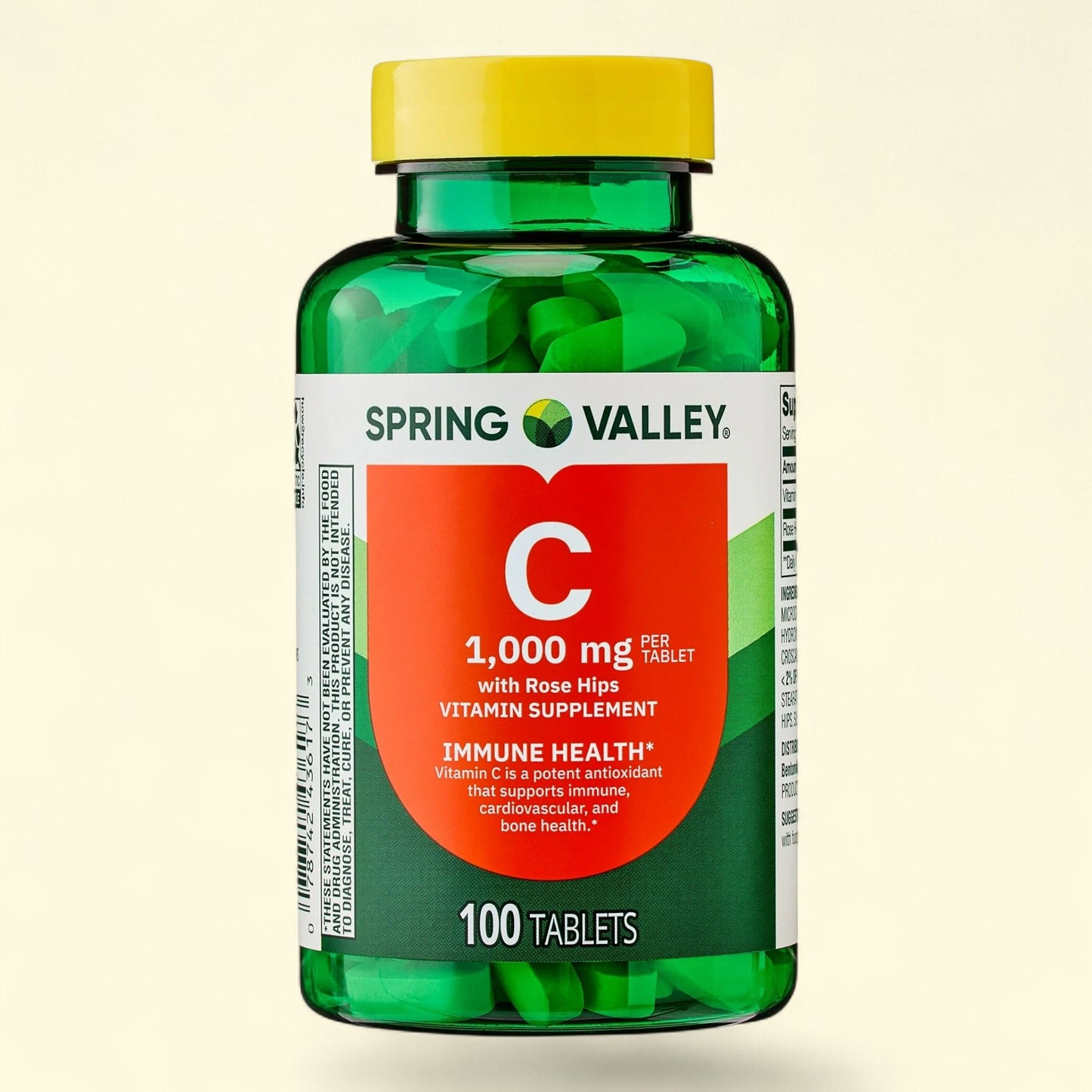 Spring Valley Vitamin C with Rose Hips Dietary Supplement Tablets, 1000 mg, 100 Count