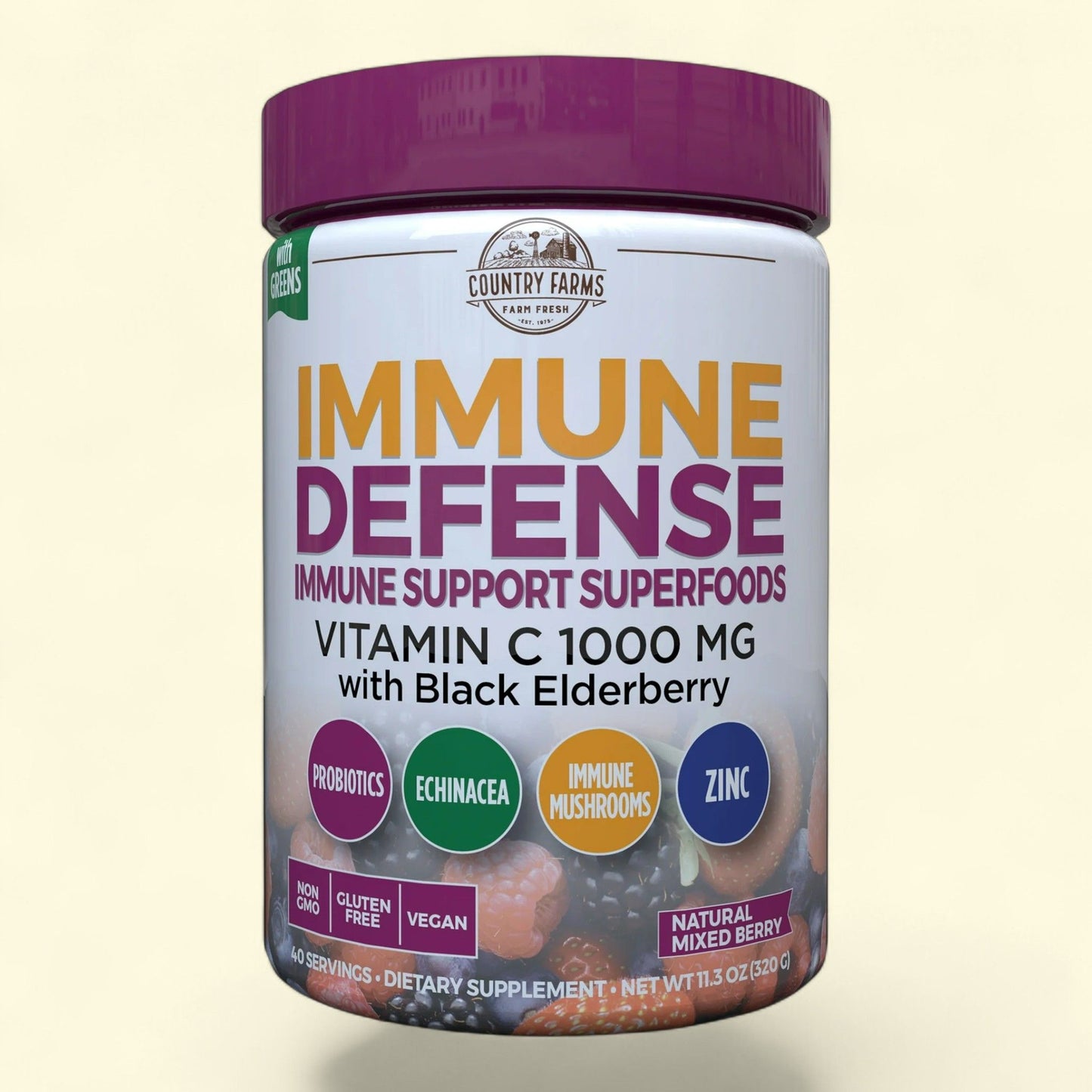 Country Farms Immune Defense Drink Mix, Mixed Berry Flavor, 11.3 oz.
