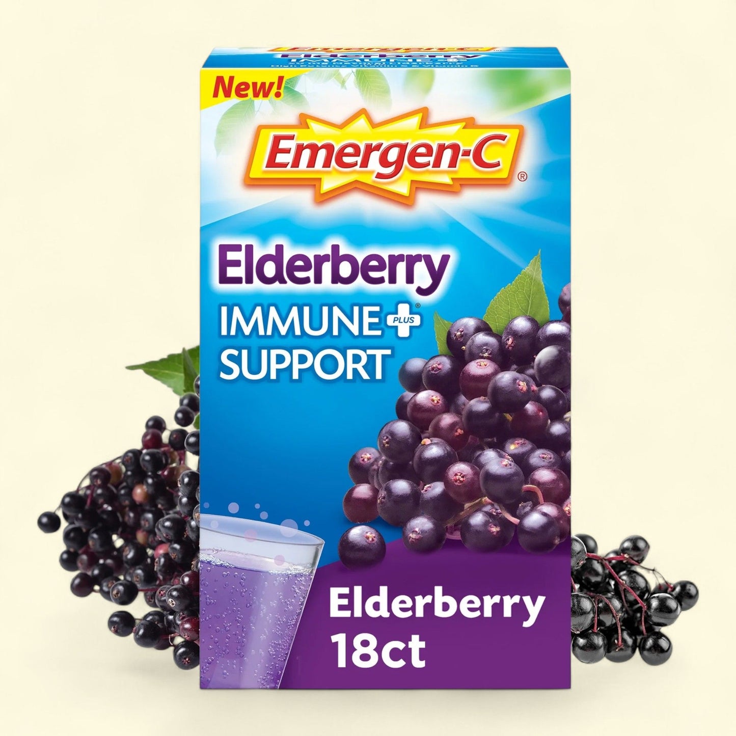 Emergen-C Immune Plus, Elderberry, 18 Ct