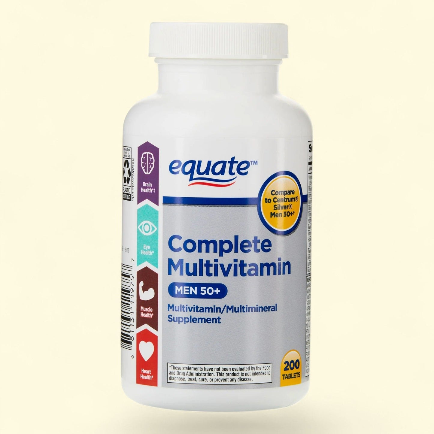 Equate Complete Multivitamin/Multimineral Supplement Tablets, Men 50+, 200 Count