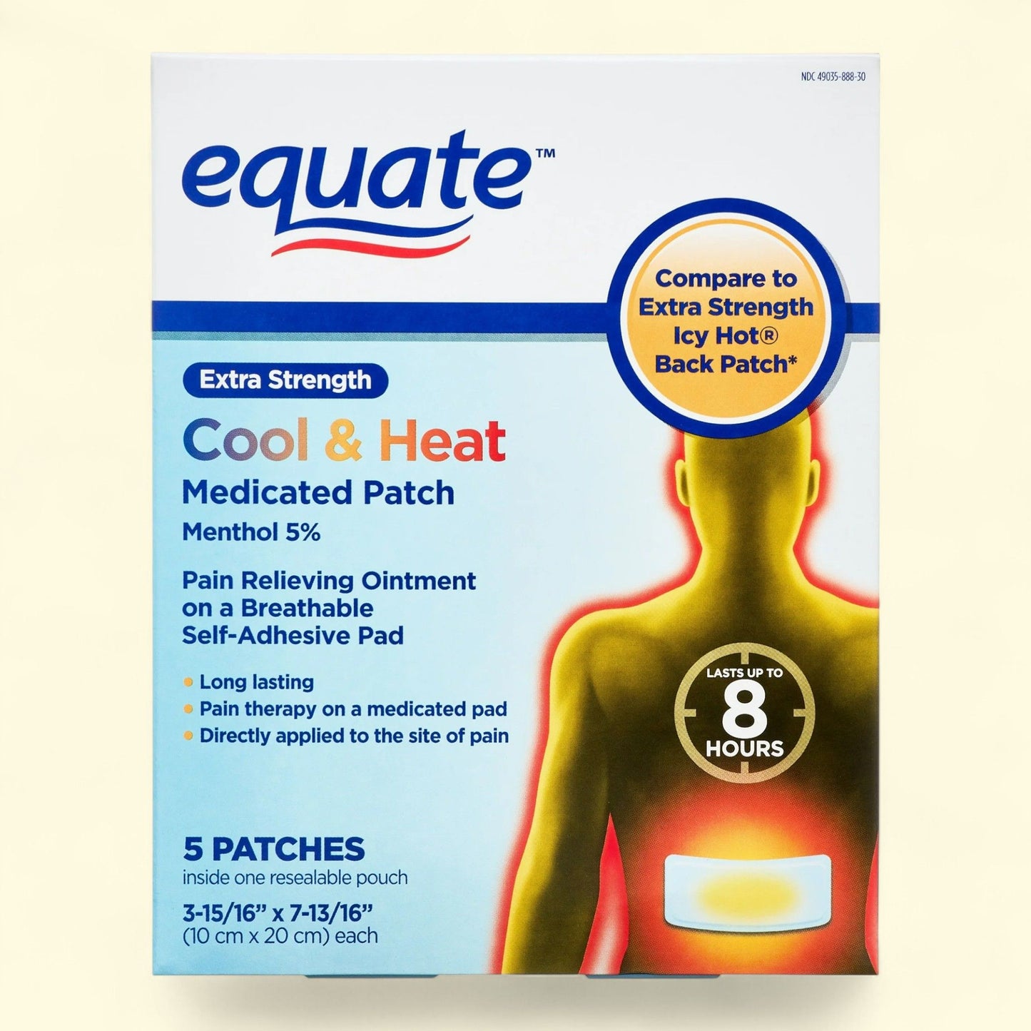 Equate Cool & Heat Medicated Patch, 5% Menthol, 5 Count