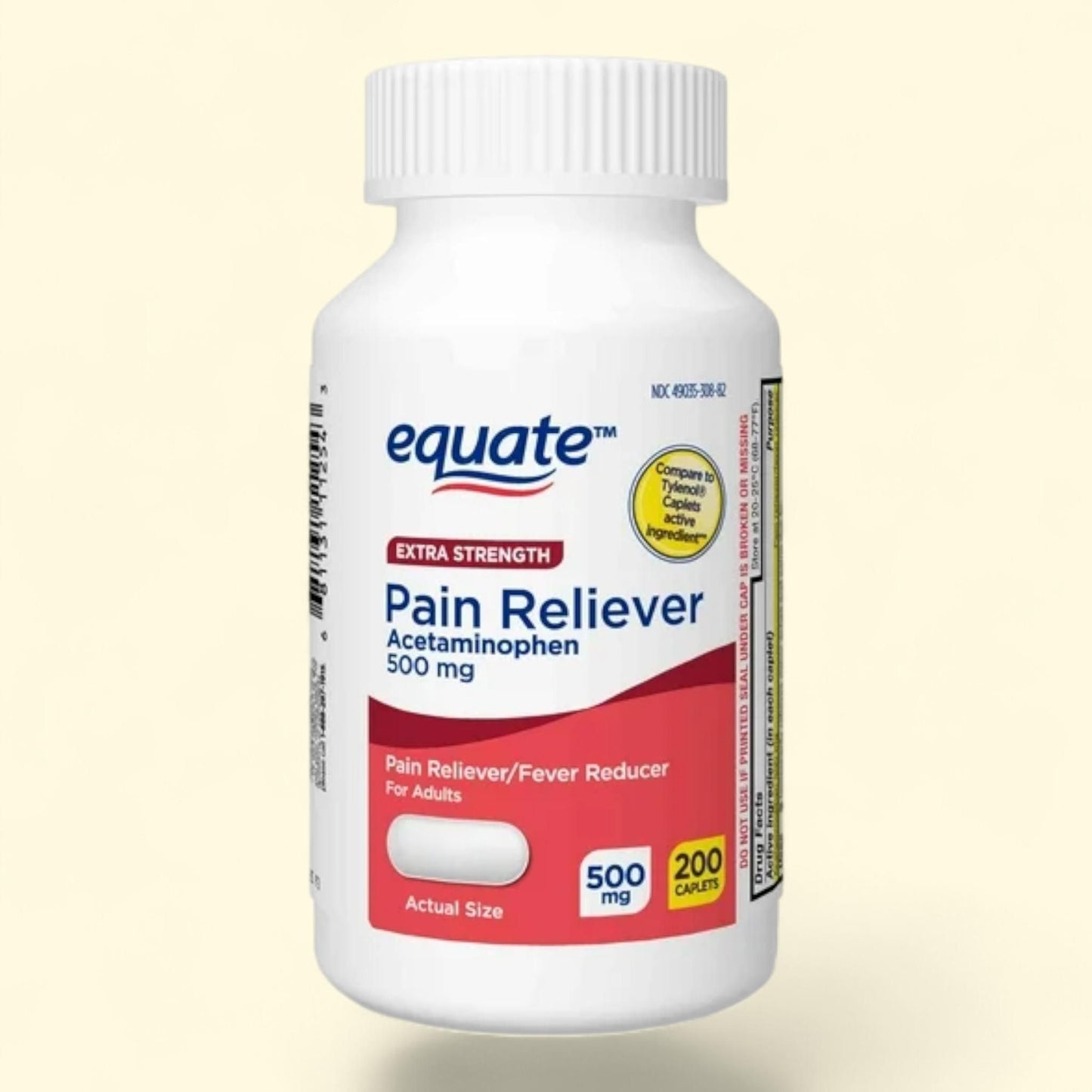 Equate Pain Reliever Acetaminophen Caplets, 500mg, 200 Count