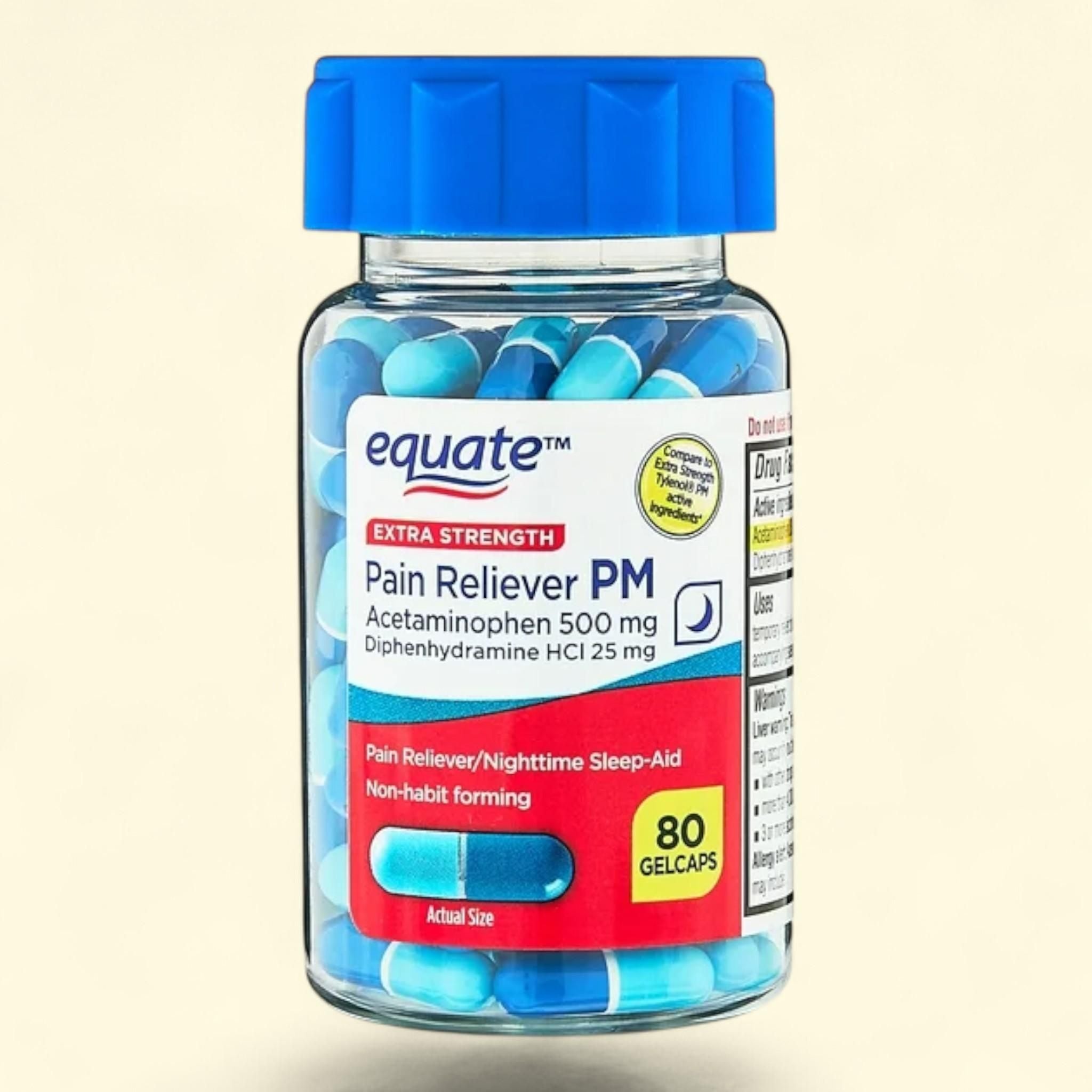 Equate Pain Reliever PM, 80 Gelcaps – Treatspree