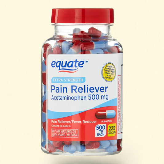 Equate Pain Reliever Acetaminophen Gel Caps, 500mg, 225 Count