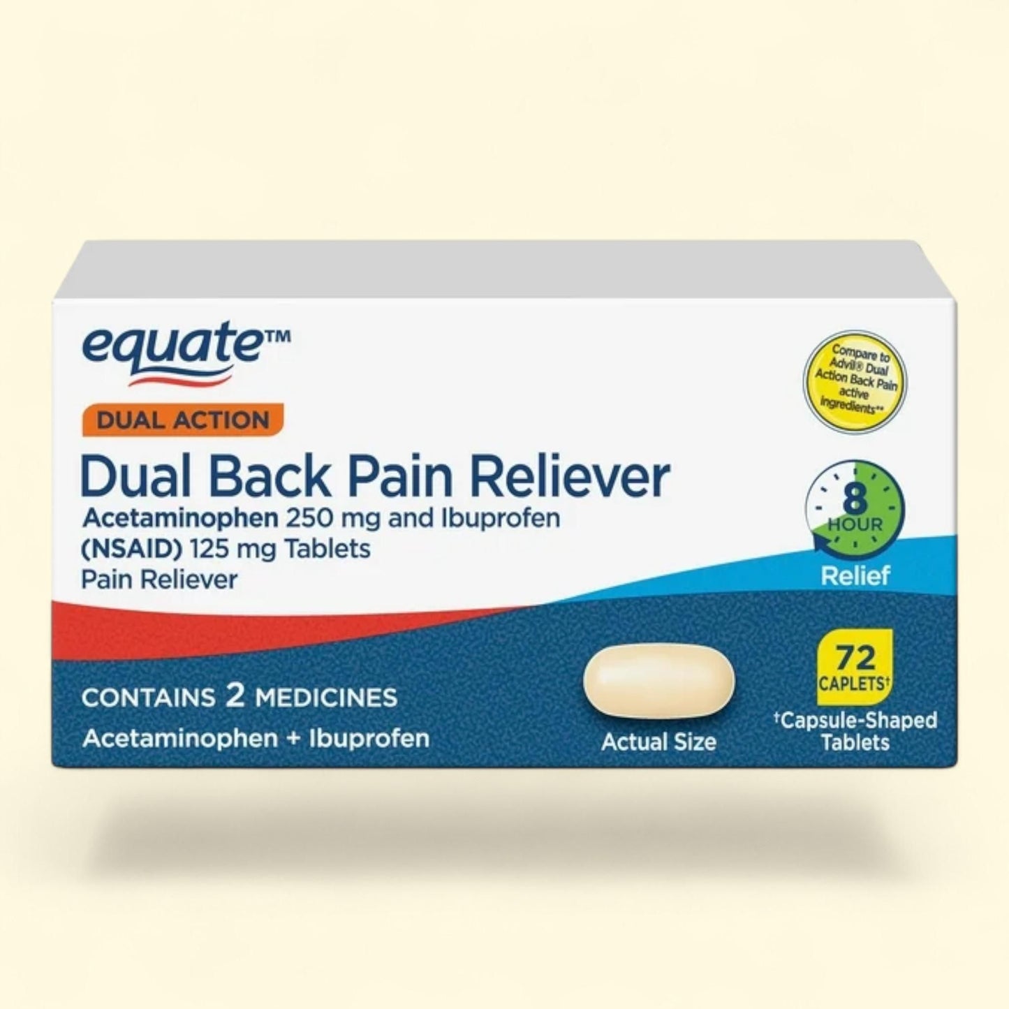 Dual Action Acetaminophen and Ibuprofen Tablets, 250 mg/125 mg, 72 Count