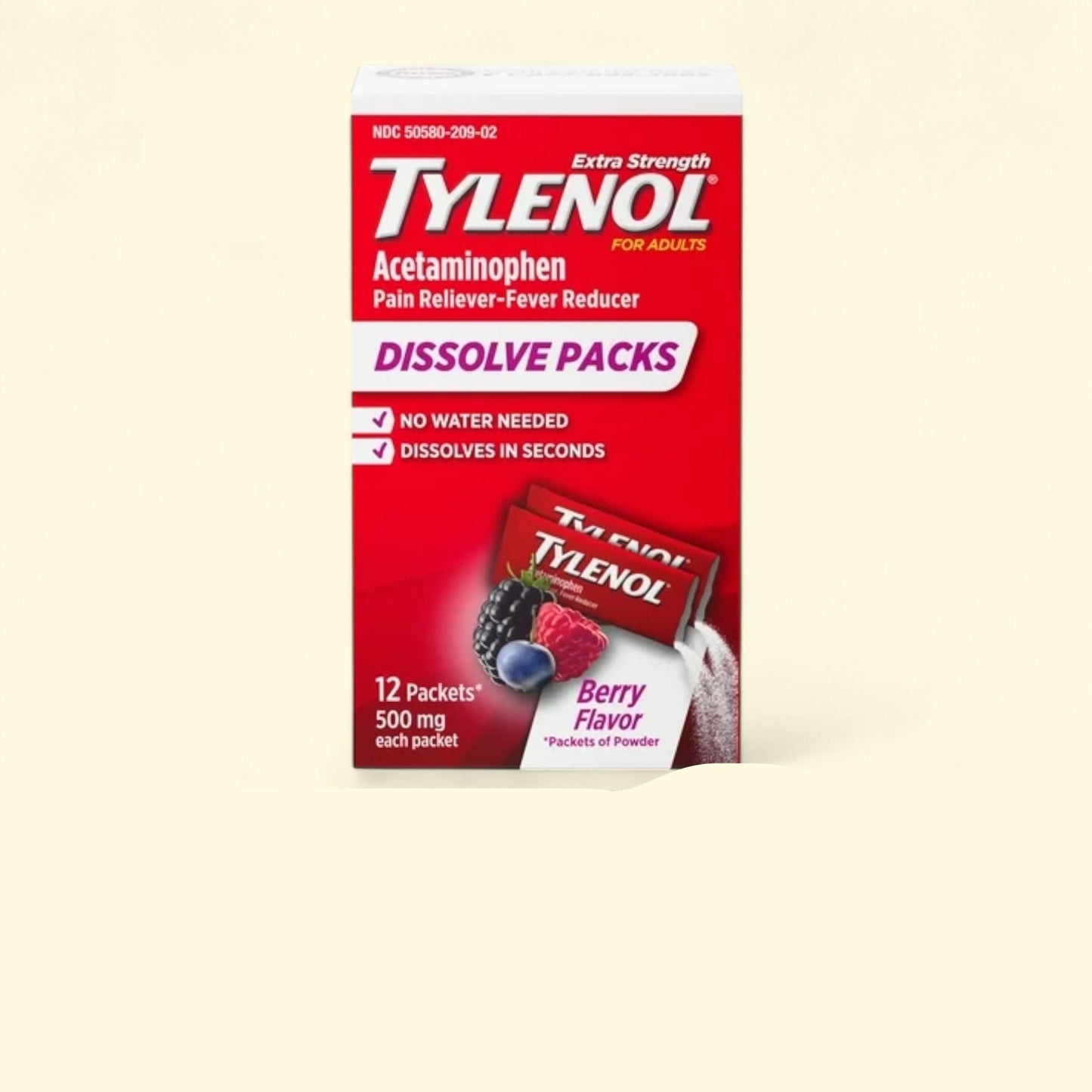 Tylenol Extra Strength Dissolve Packs, Berry, 12 Ct