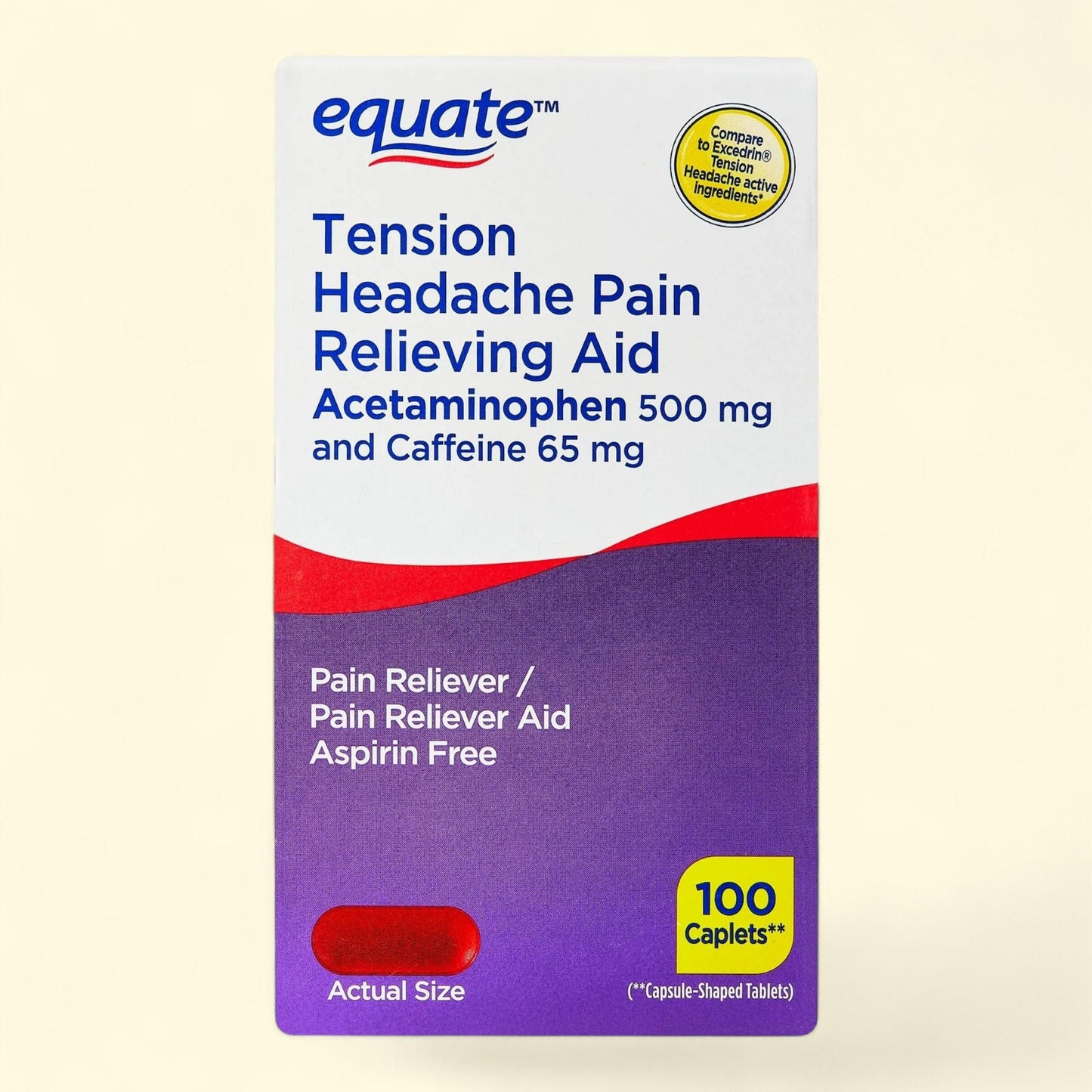 Equate Tension Headache Pain Relieving Aid Acetaminophen and Caffeine Caplets, 100 Count