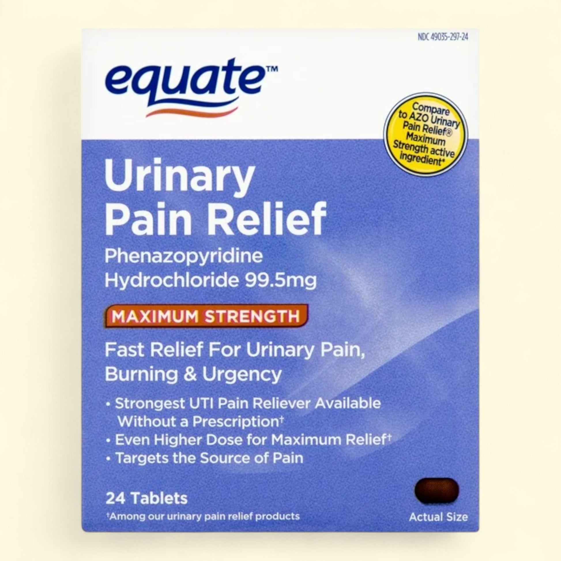 Equate Urinary Pain Relief Tablets, 99.5 mg, 24 Count — authentic US product shipped worldwide by Treatspree