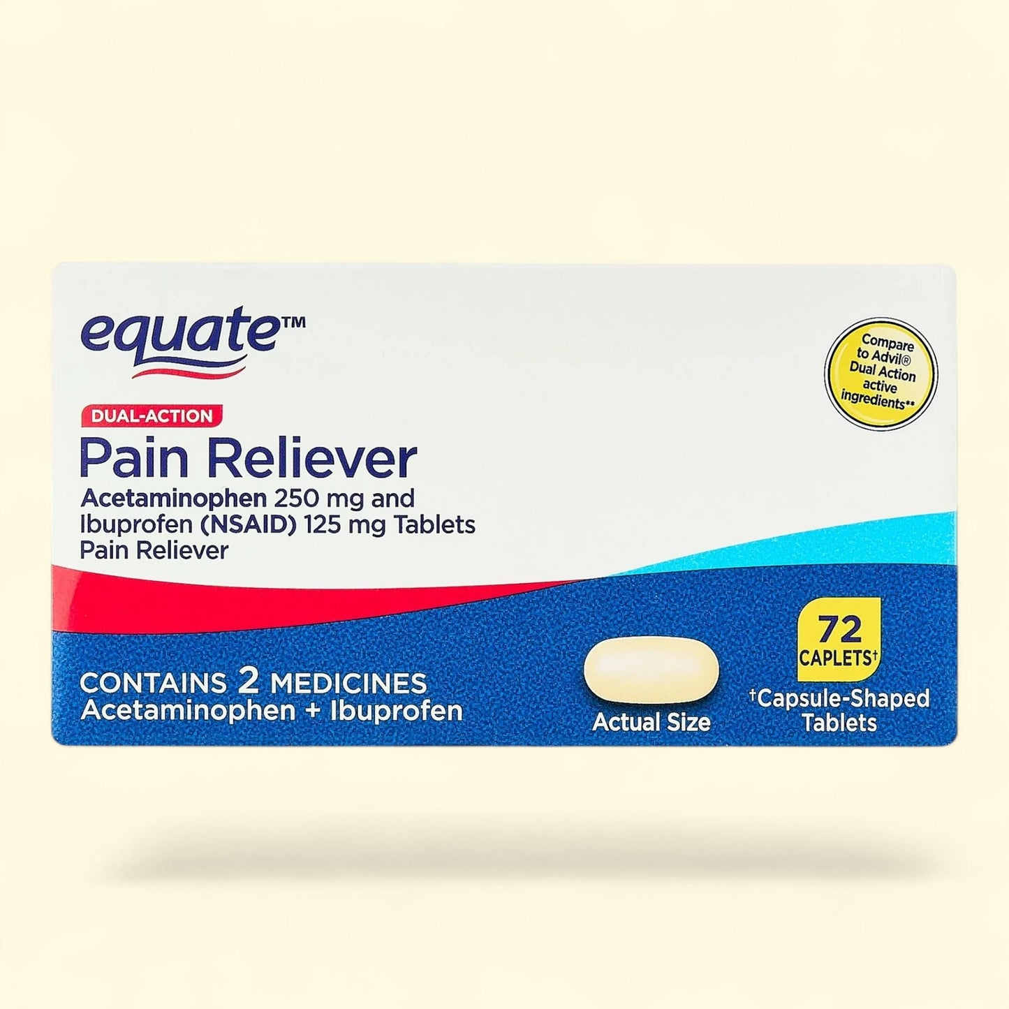 Equate Dual-Action Acetaminophen and Ibuprofen Pain Reliever Caplets, 72 Count