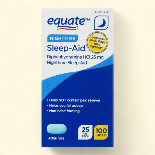 Equate Nighttime Sleep-Aid Diphenhydramine HCl 25 mg Caplets, 100 Count