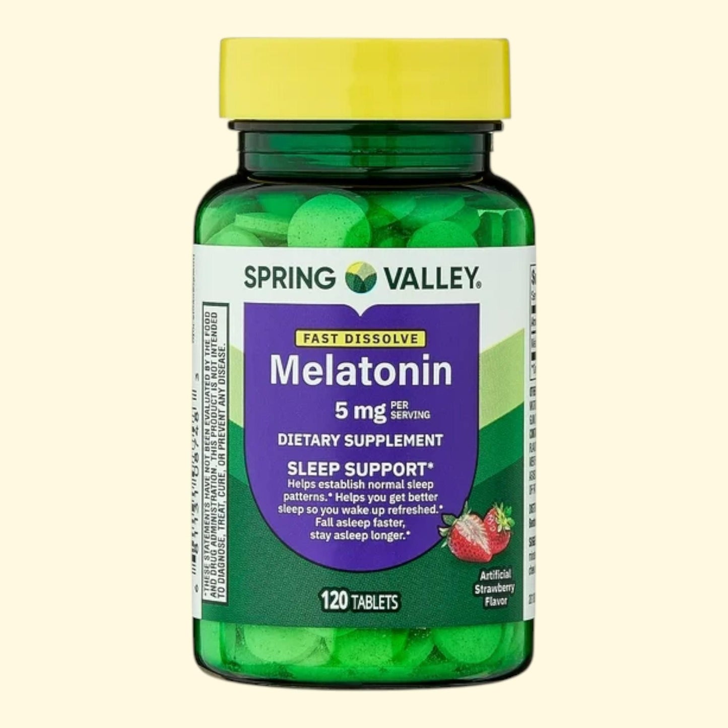 Spring Valley Melatonin Fast-Dissolve Tablets, Strawberry, 5 mg, 120 Count