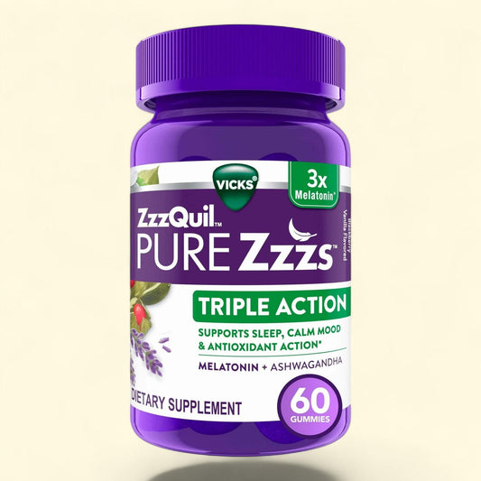 Vicks ZzzQuil Pure Zzzs Triple Action Sleep Aid Melatonin Gummies, 60 Count