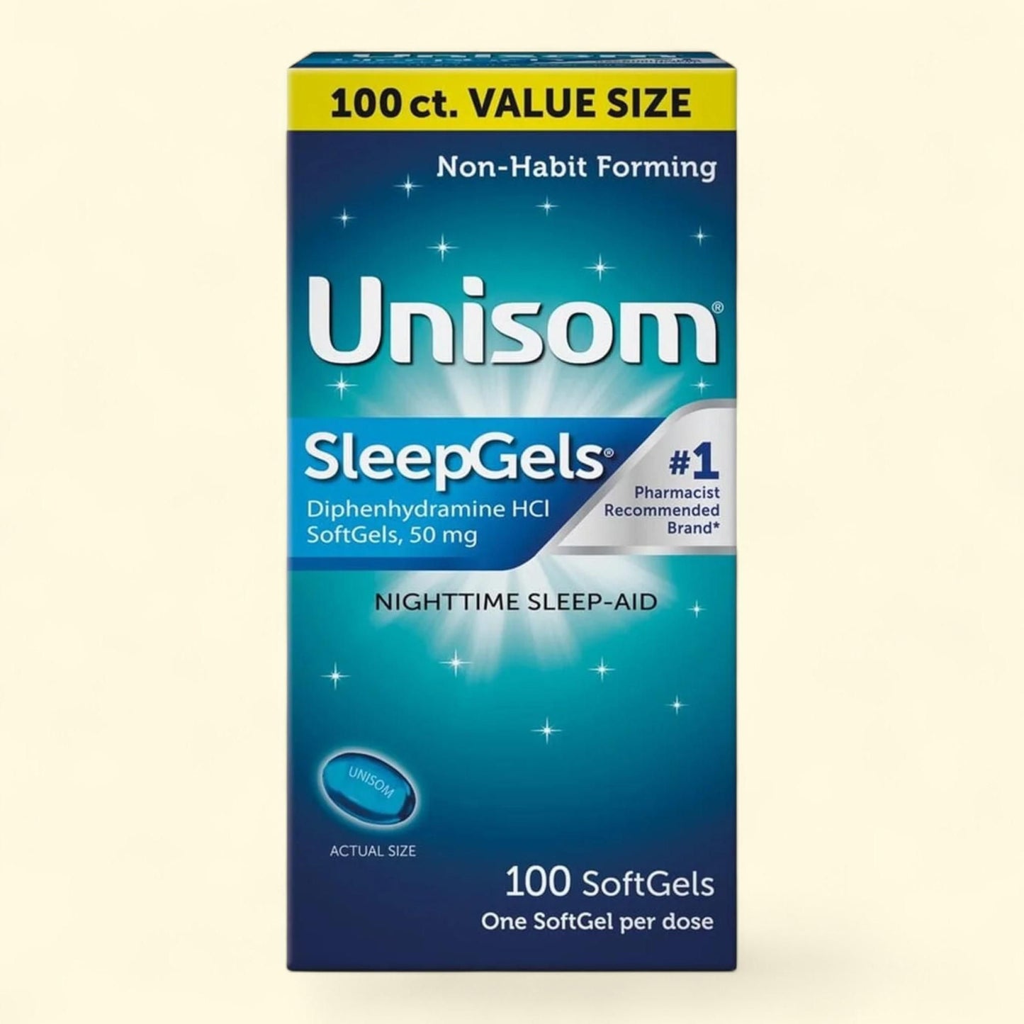 Unisom SleepGels, Diphenhydramine HCL Softgel Sleeping Pills, 50 mg, 100 Count