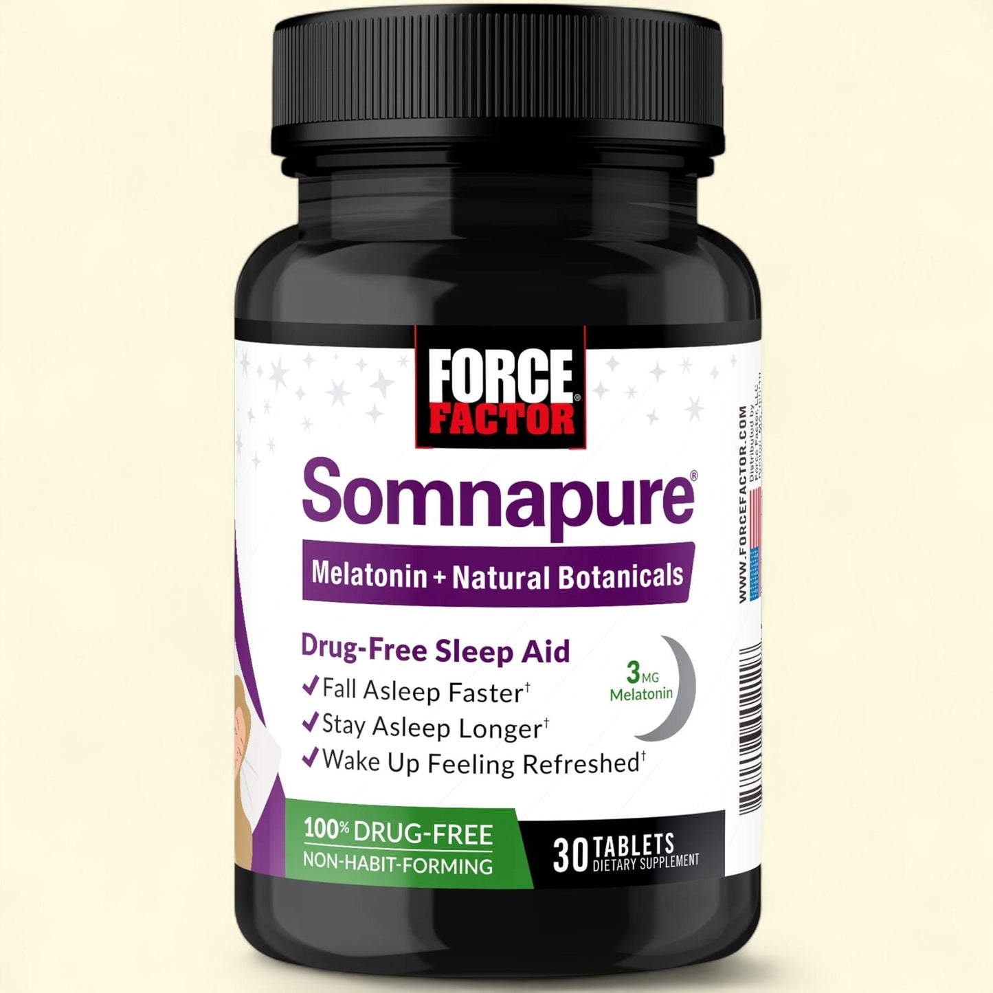 Force Factor Somnapure Natural Sleep Aid with Melatonin 3mg, 30 Tablets