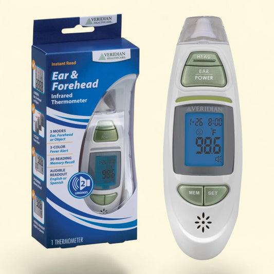 Veridian Ear and Forehead Thermometer, Tympanic Infrared Measurements, Instant 1-Second Readout, Tri-Color Fever Alert