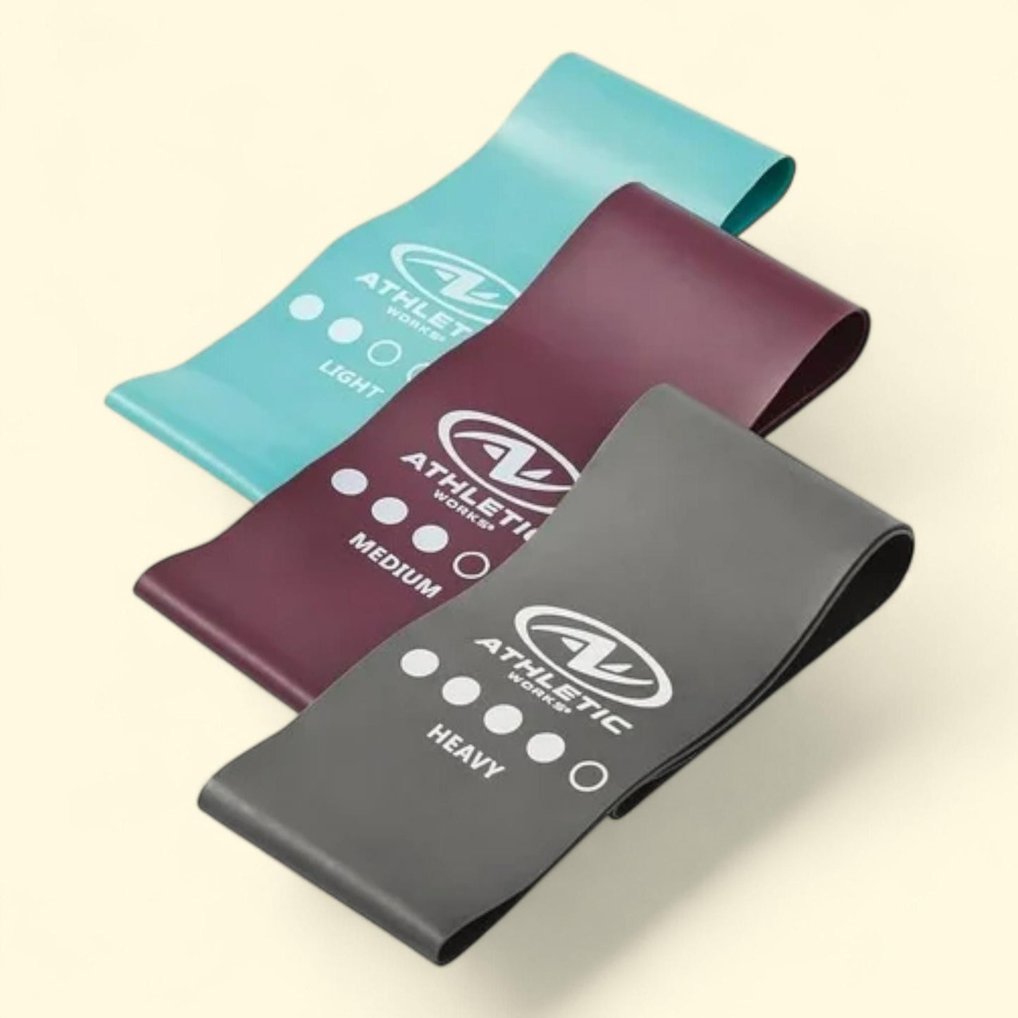 Athletic Works Exercise Bands, 3 Piece Set, Light, Medium, Heavy 12 In. x 3 In.