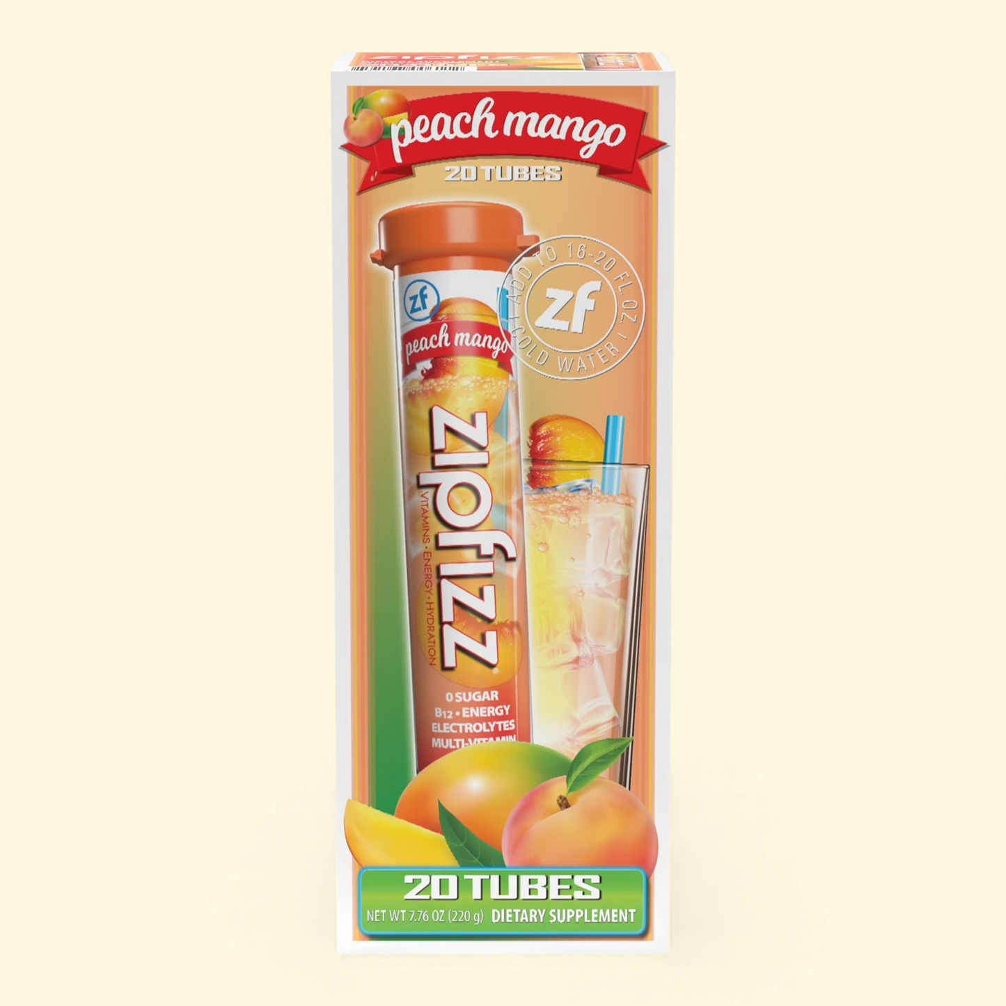 Zipfizz Energy Multi-Vitamin Drink Mix, Peach Mango, 20 ct.