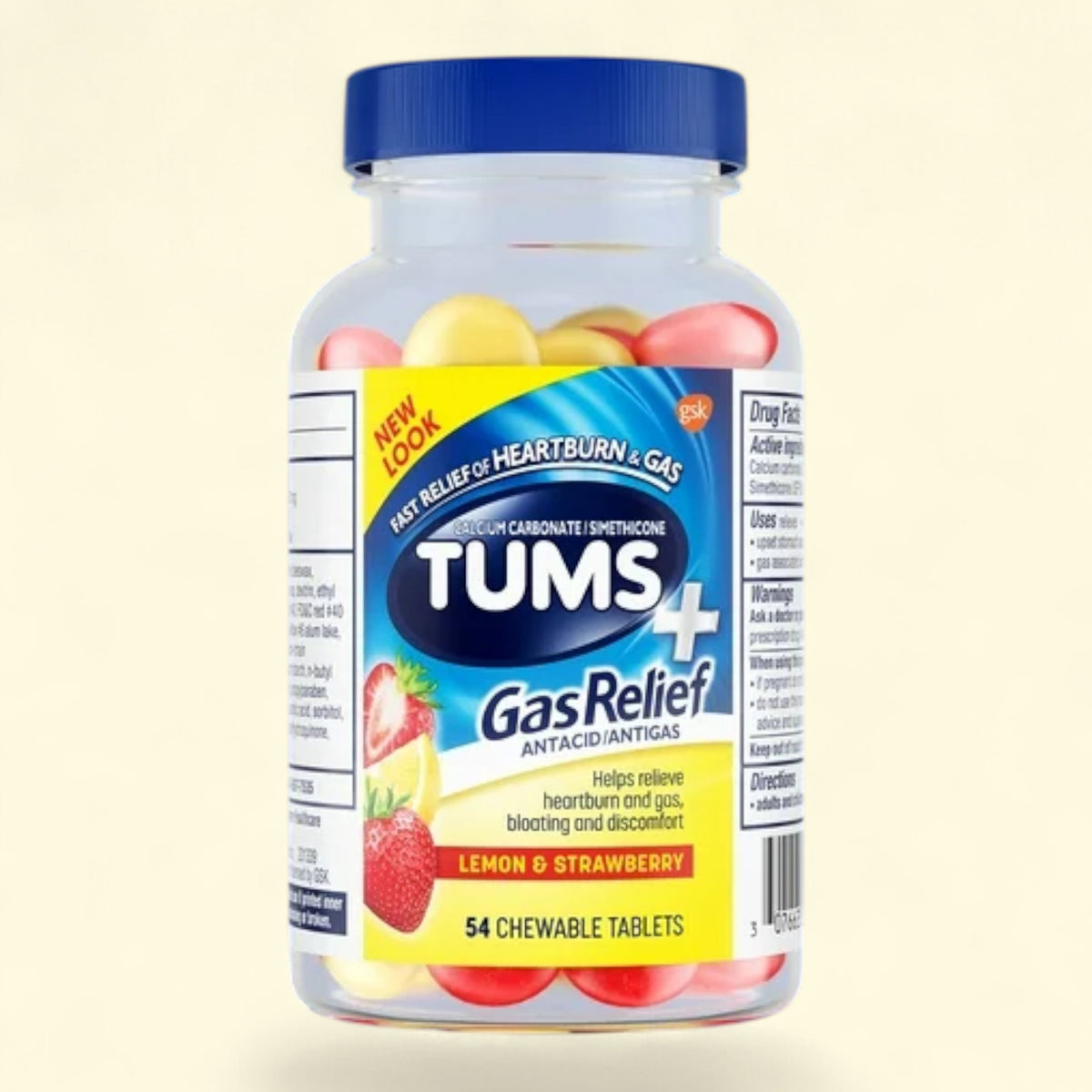 Tums Gas Relief, Chewy Bites Chewable Antacid Tablets, Lemon/Strawb... — authentic US product shipped worldwide by Treatspree