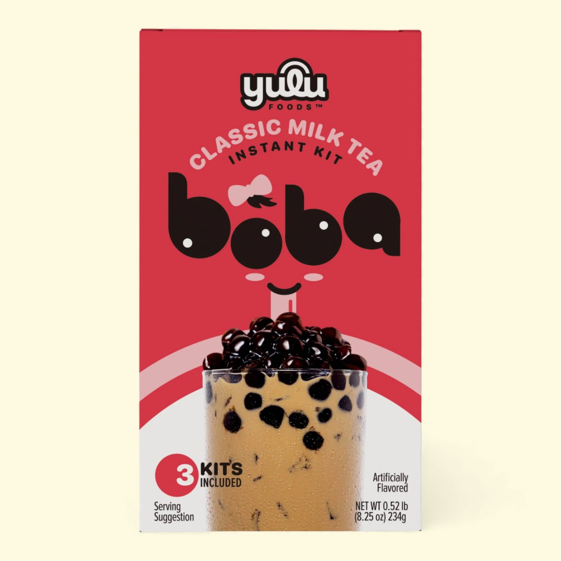Yulu Foods Classic Milk Tea Boba instant kit packaging on a beige background