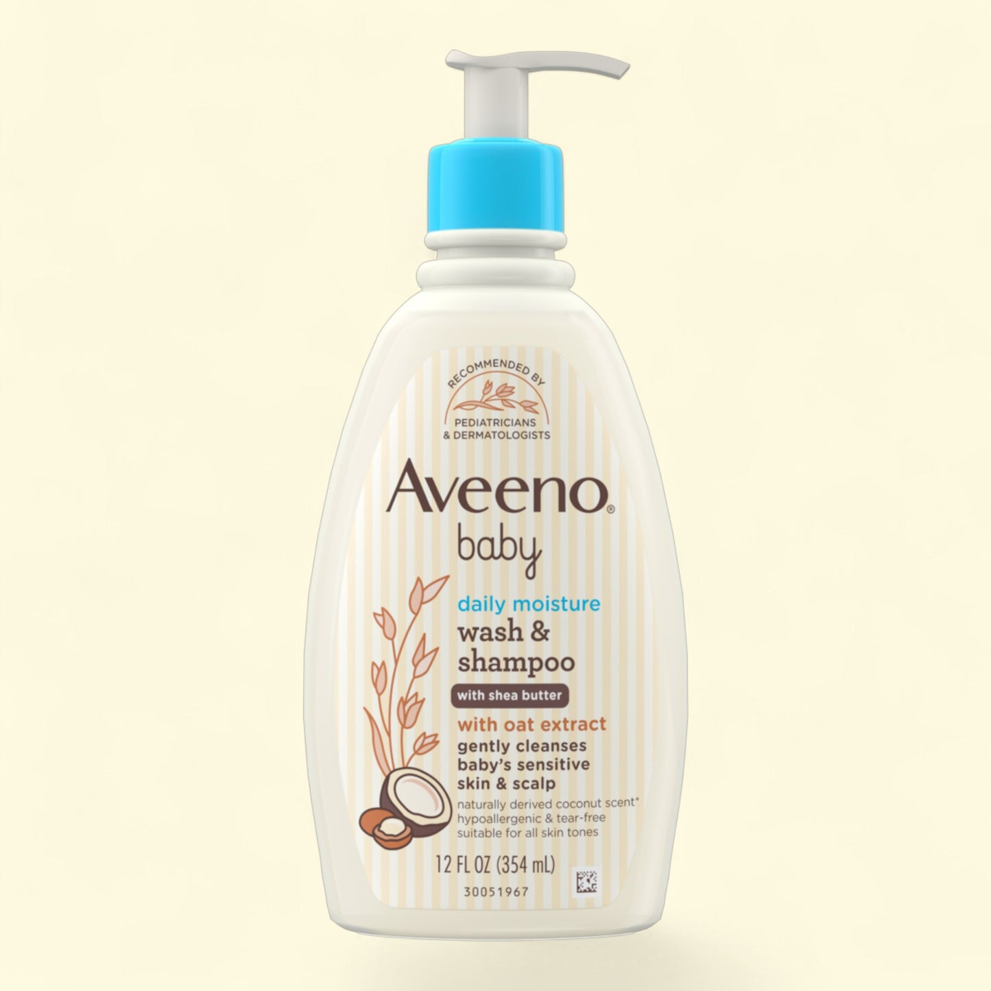 Aveeno baby daily moisture wash & shampoo bottle on a beige background