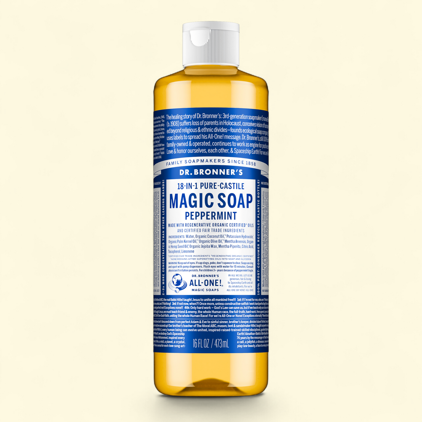 Dr. Bronner's Pure-Castile Liquid Soap, Peppermint, 16 oz
