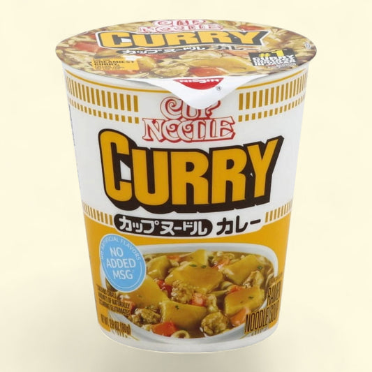 Cup Noodle Curry instant noodle packaging on a beige background