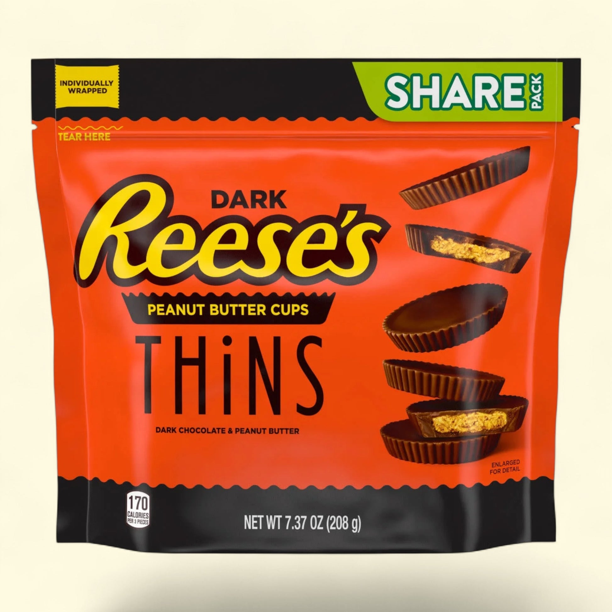 Packaging of Reese's Dark Peanut Butter Cups Thins 