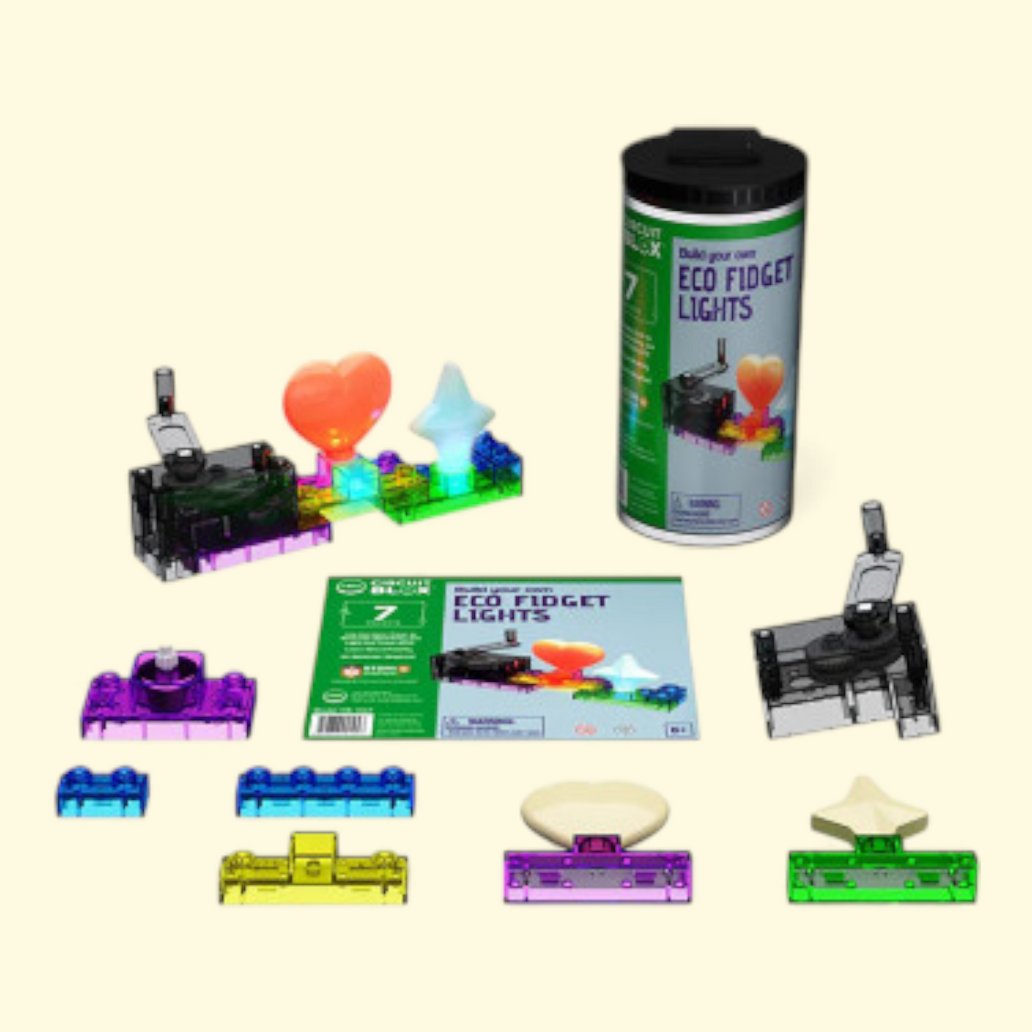 E-Blox: Circuit Blox: BYO Eco Fidget Lights - 7 Projects - Build Your Own Set, LED DIY STEM Bricks Toy, Colorful Building Blocks Kit, Kids Ages 8+