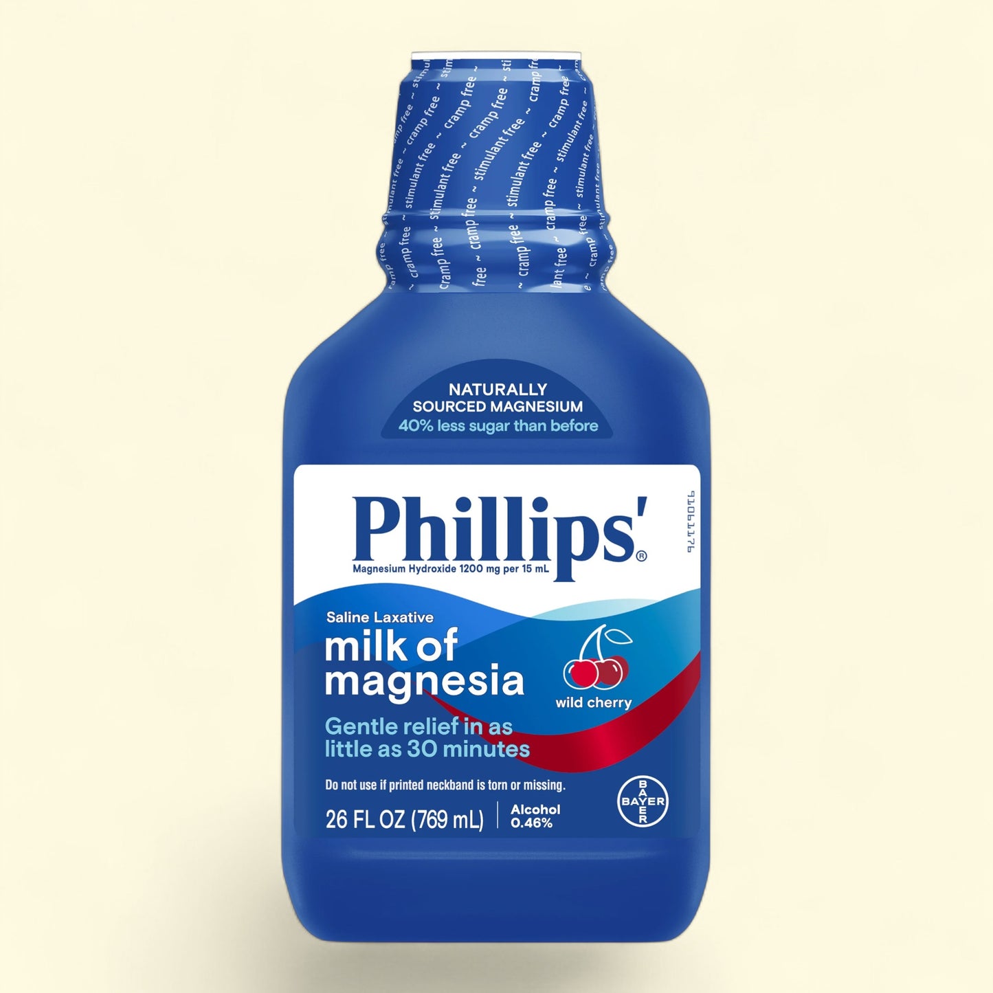 Phillips' Milk of Magnesia bottle on a beige background