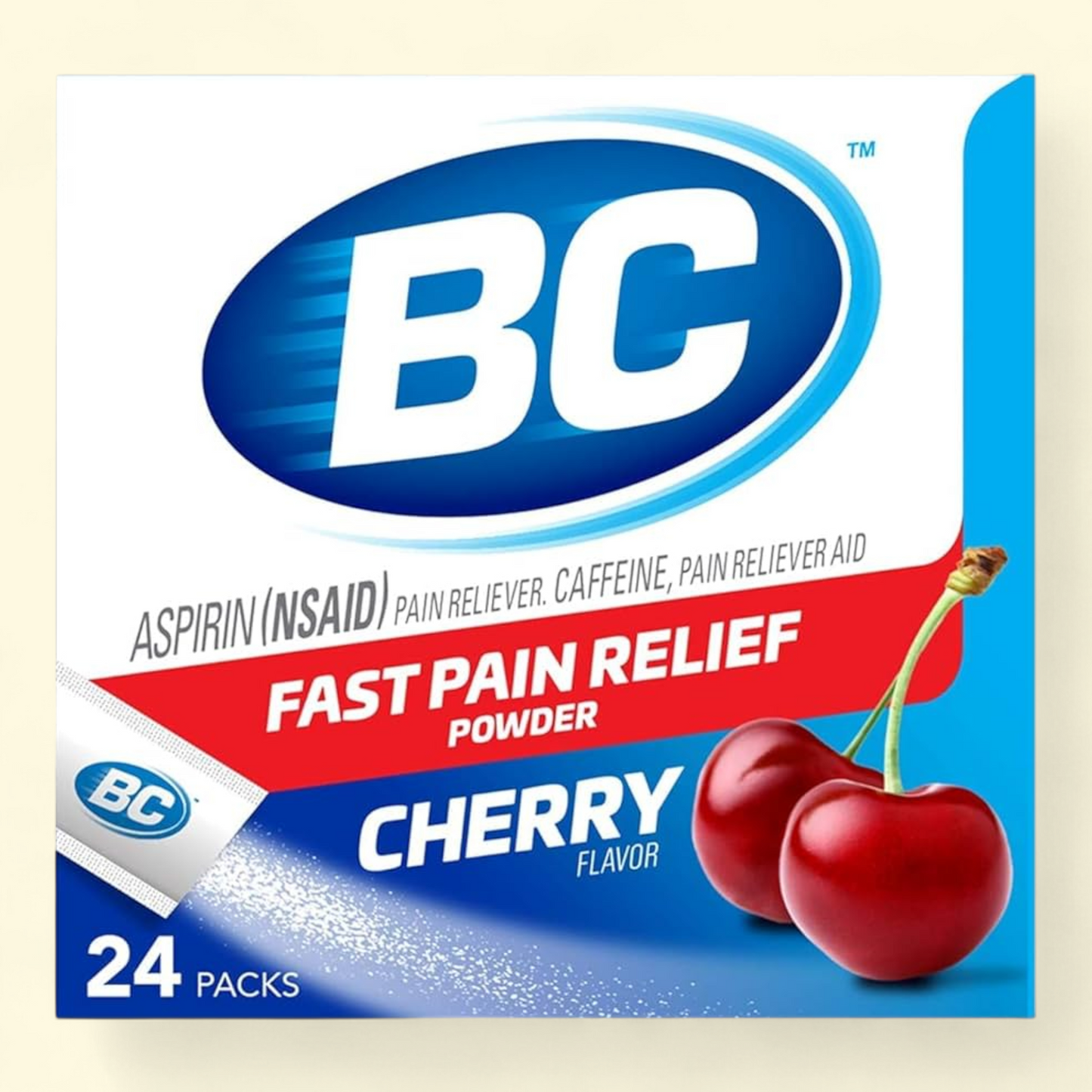 BC Powder Pain Reliever, Cherry Flavor Aspirin Dissolve Packs, 24 Ct