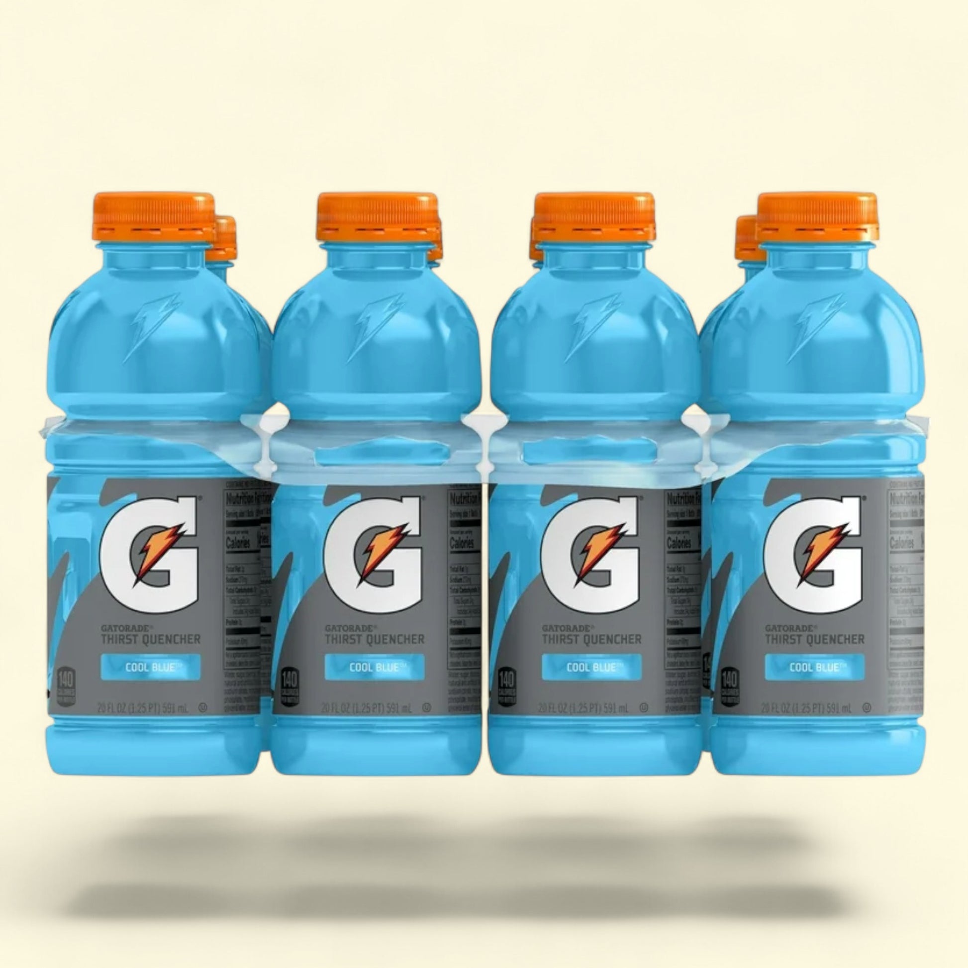 Combo Four Gatorade bottles with orange caps on a beige background