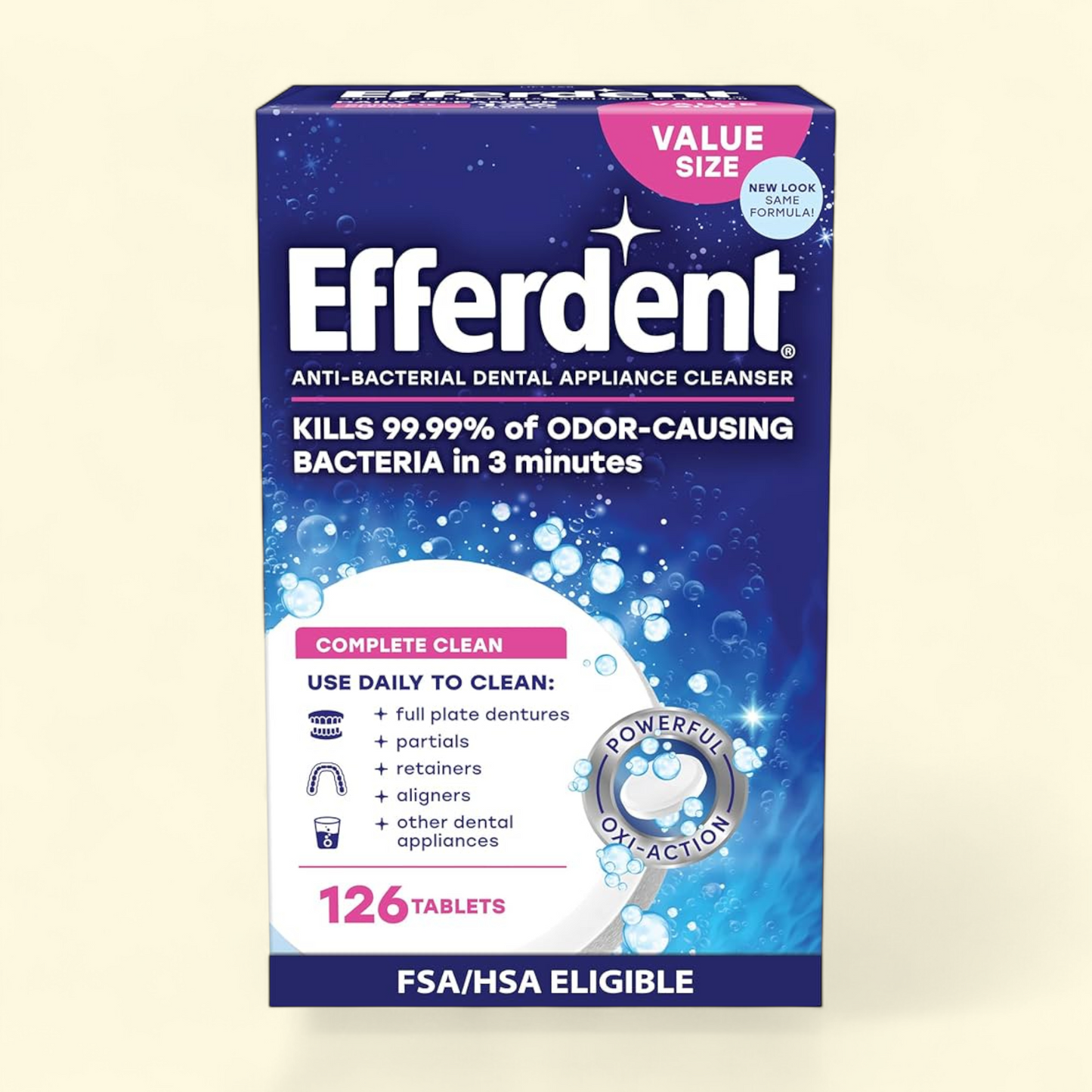 Efferdent Denture Cleaner Tablets, Complete Clean, 126 Count