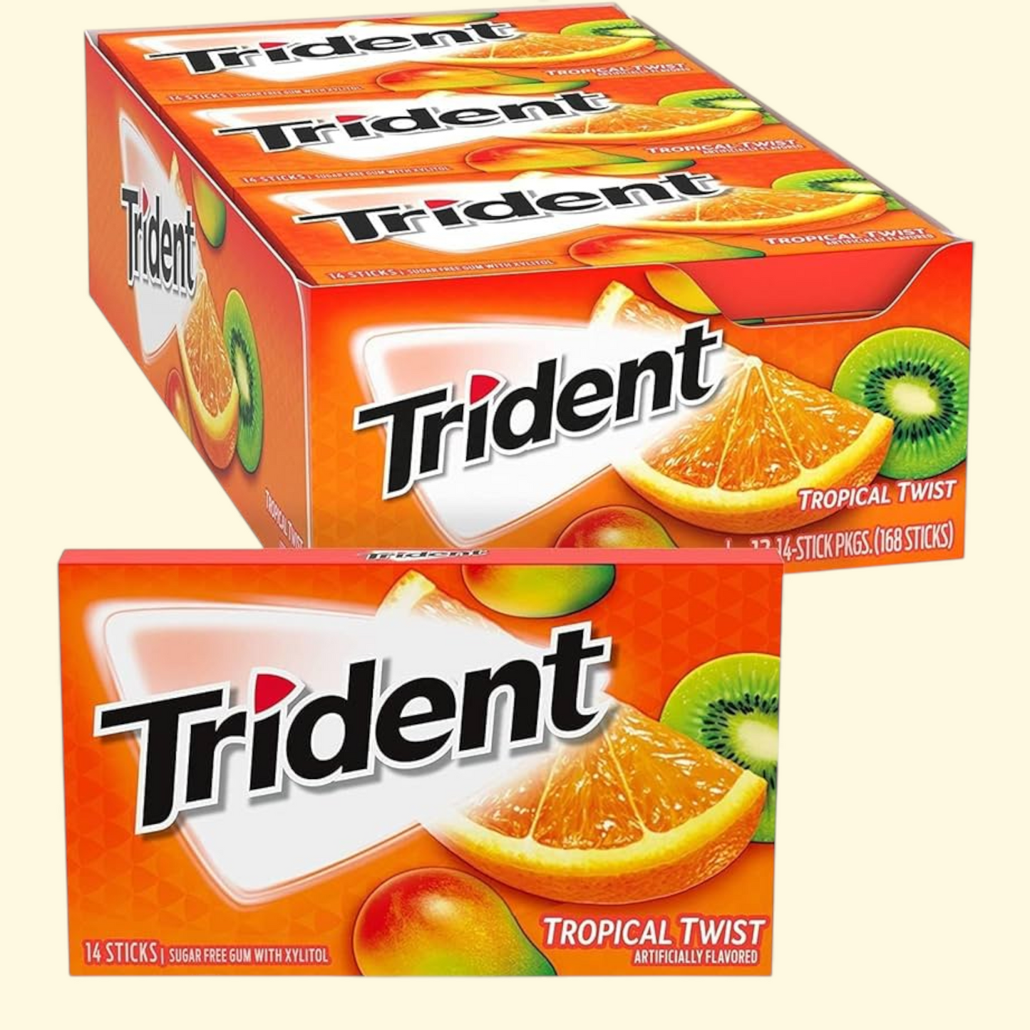 Trident Tropical Twist Gum, 14 pcs., 15 pk. — authentic US product shipped worldwide by Treatspree