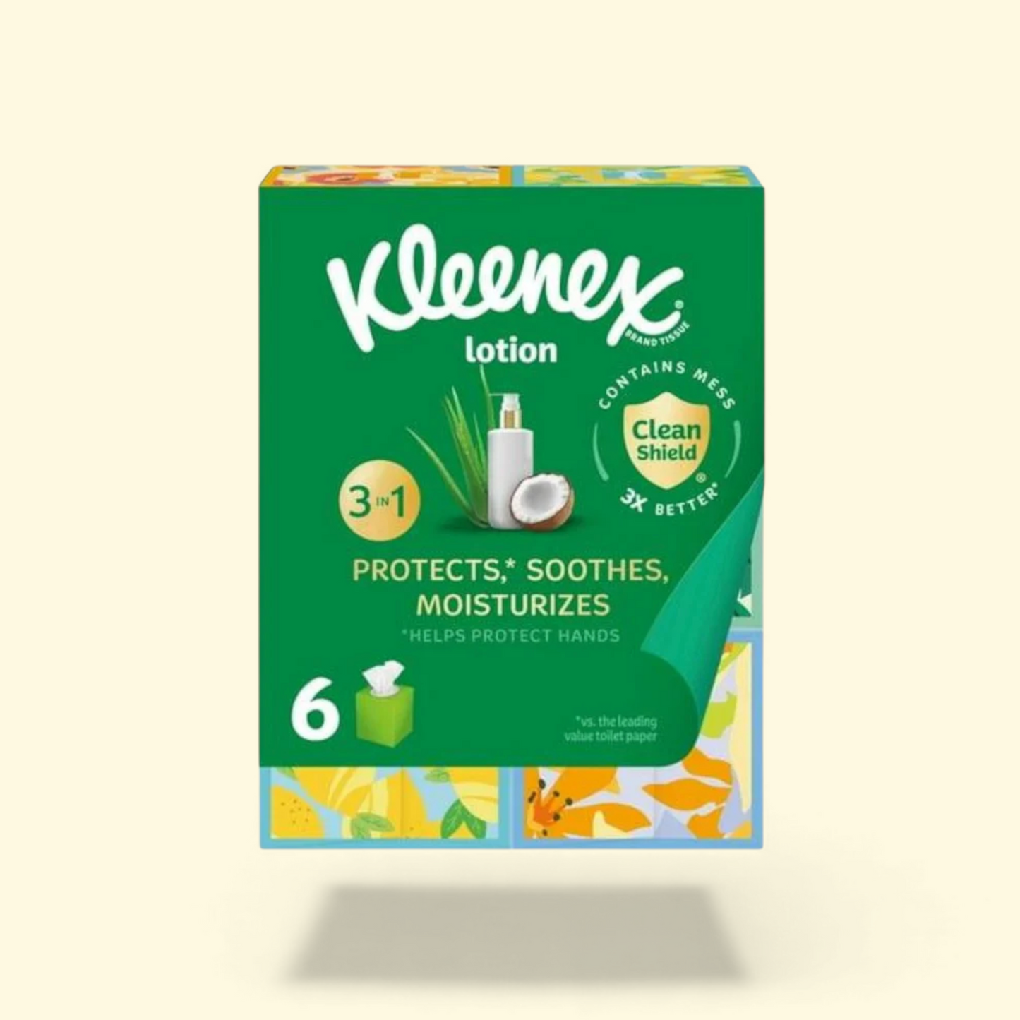 Kleenex Facial Tissues, Lotion with Coconut Oil, 6 Cube Boxes, 60 Tissues per Box, 3-Ply