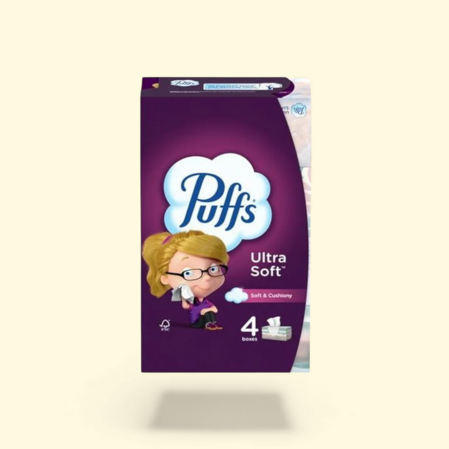 Puffs Facial Tissues, 4 Family Size Boxes, 124 Tissues per Box