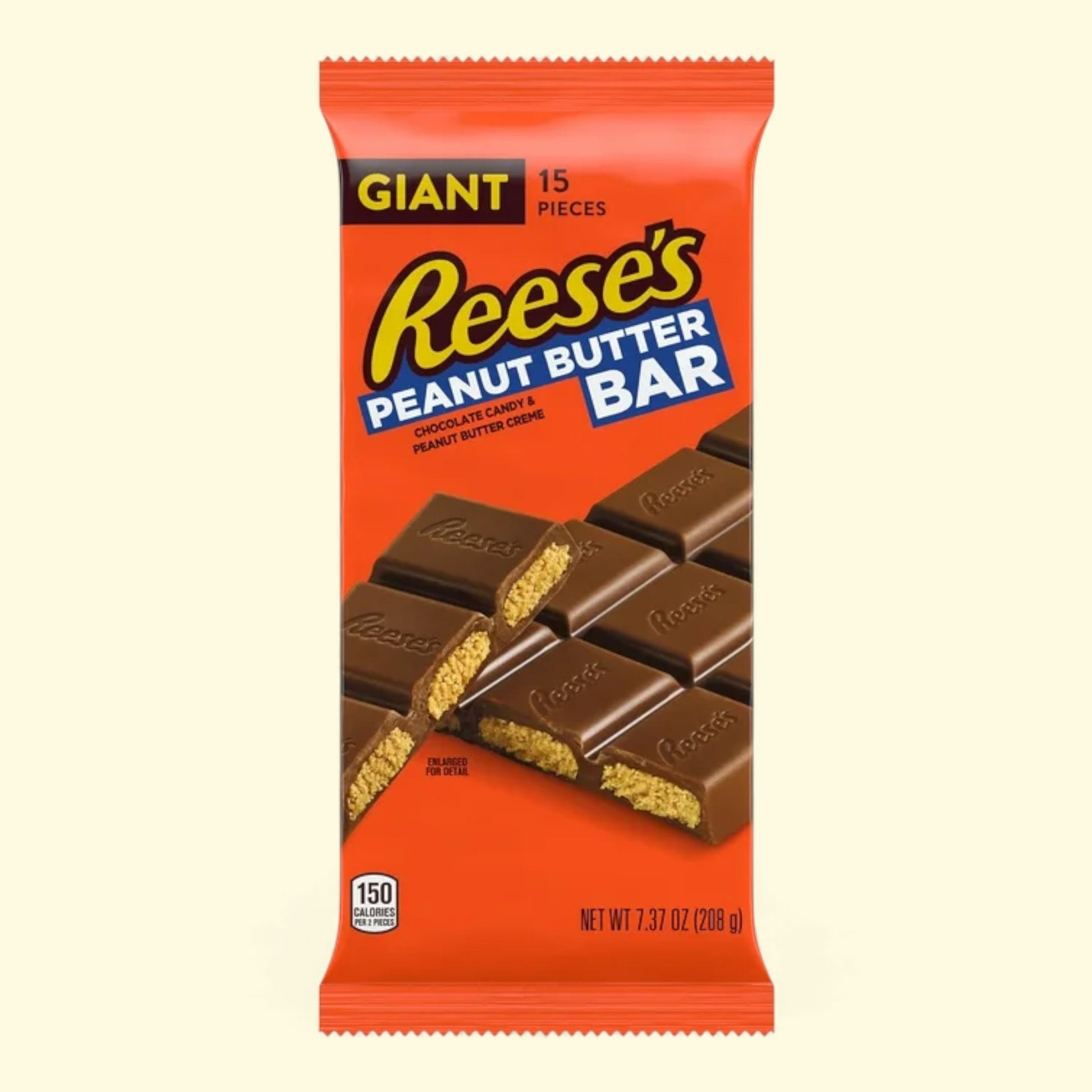 Reese's Peanut Butter Bar packaging on a beige background