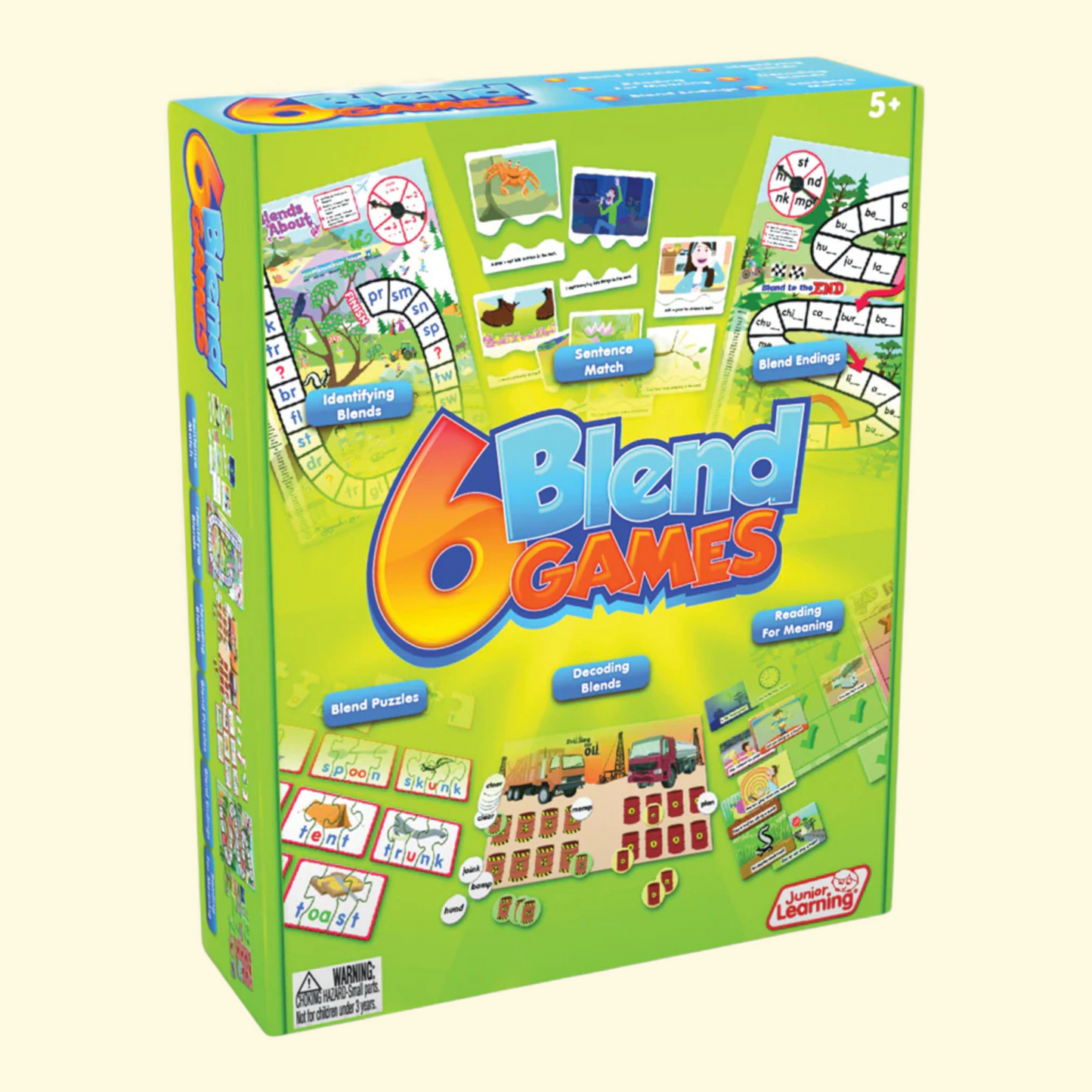 Junior Learning 6 Blend Games Board Game, Ages 5+, Language Arts Phonics, Perfect for Home School, Educational Resources