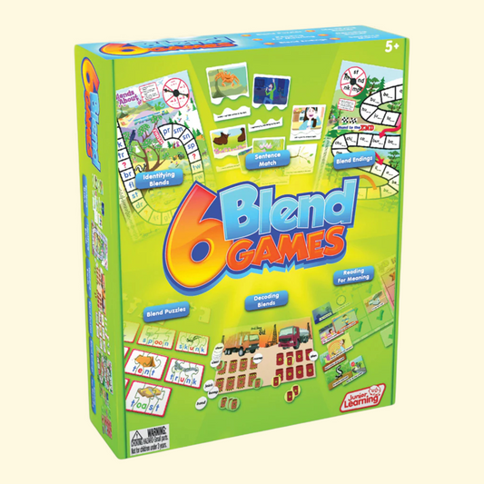 Junior Learning 6 Blend Games Board Game, Ages 5+, Language Arts Phonics, Perfect for Home School, Educational Resources