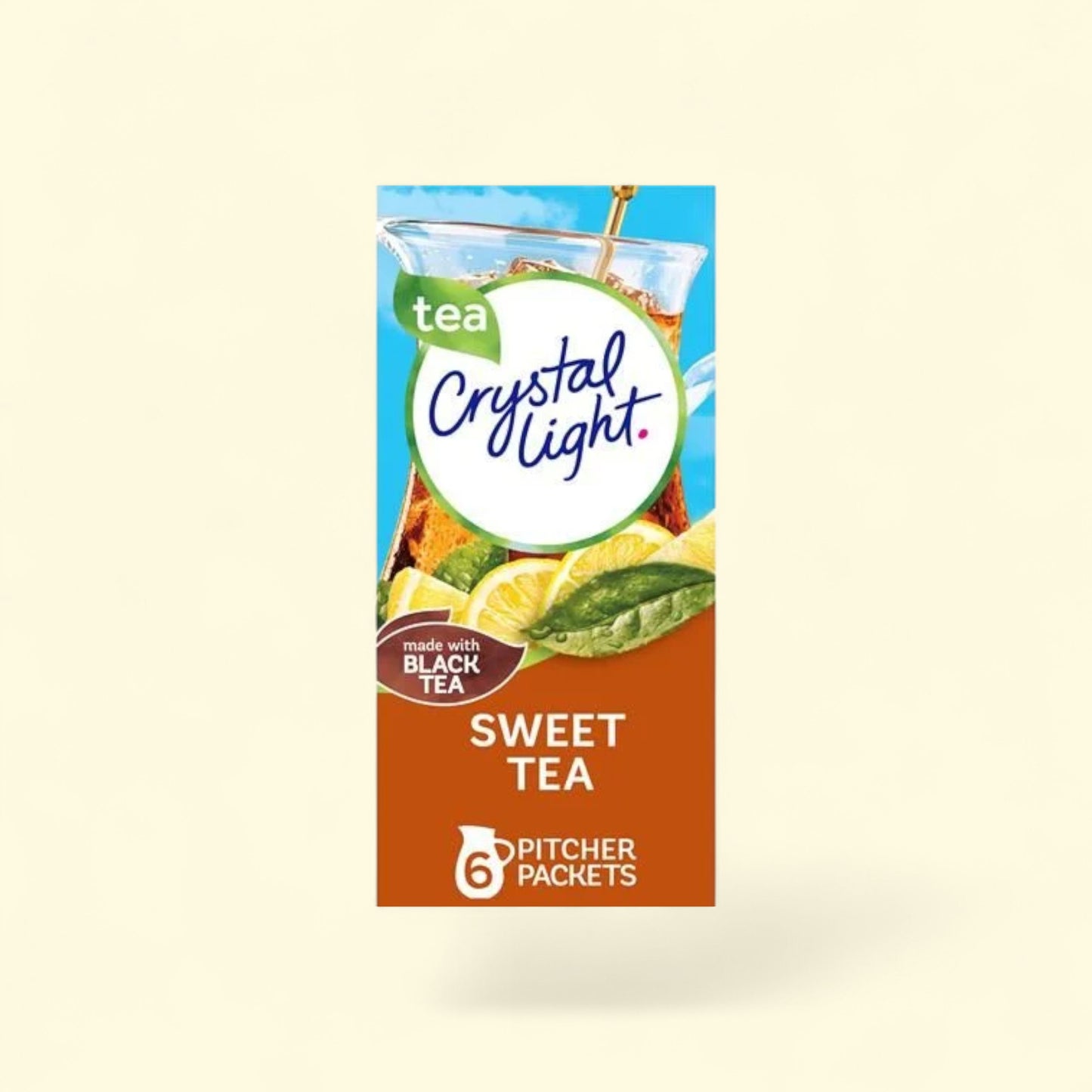 Crystal Light Sweet Tea packet on a beige background